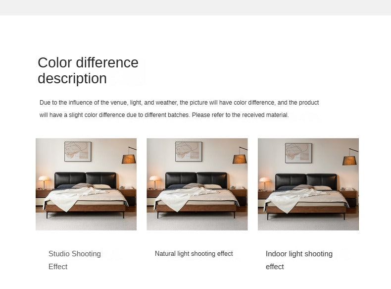 Luxury Oak Solid Wood Bed with Soft Leather Upholstery - Elegant Master Bedroom Furniture for Modern Home Decor