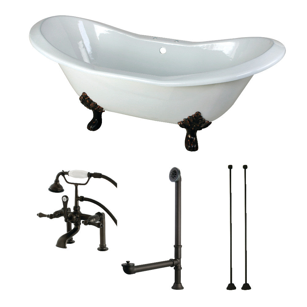 Aqua Eden 72 Inch Cast Iron Double Slipper Clawfoot Bathtub with Faucet - Vintage Freestanding Soaking Tub for Bathroom & Spa Relaxation