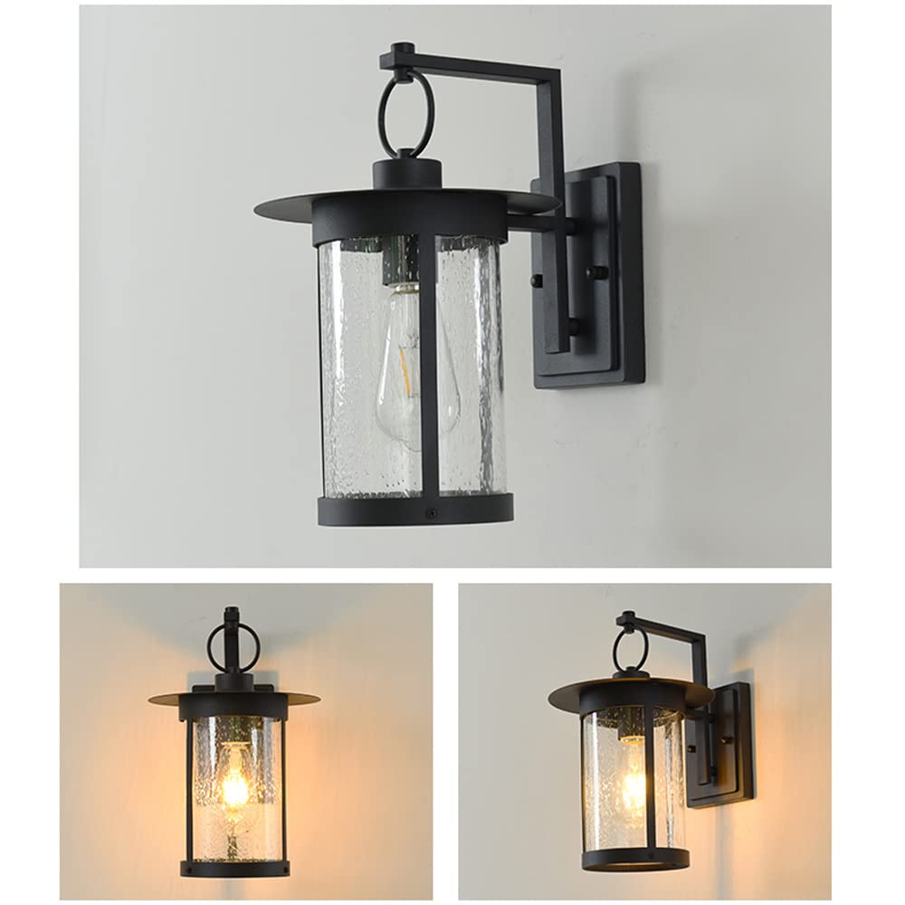 13.3 Inch Industrial Outdoor Wall Lights - Black/Bronze Finish Wall Sconce with Raindrop Glass Shade | Waterproof Exterior Lighting for House, Garage, Porch, Patio & Garden | Durable Weatherproof Wall Lantern for Outdoor Spaces