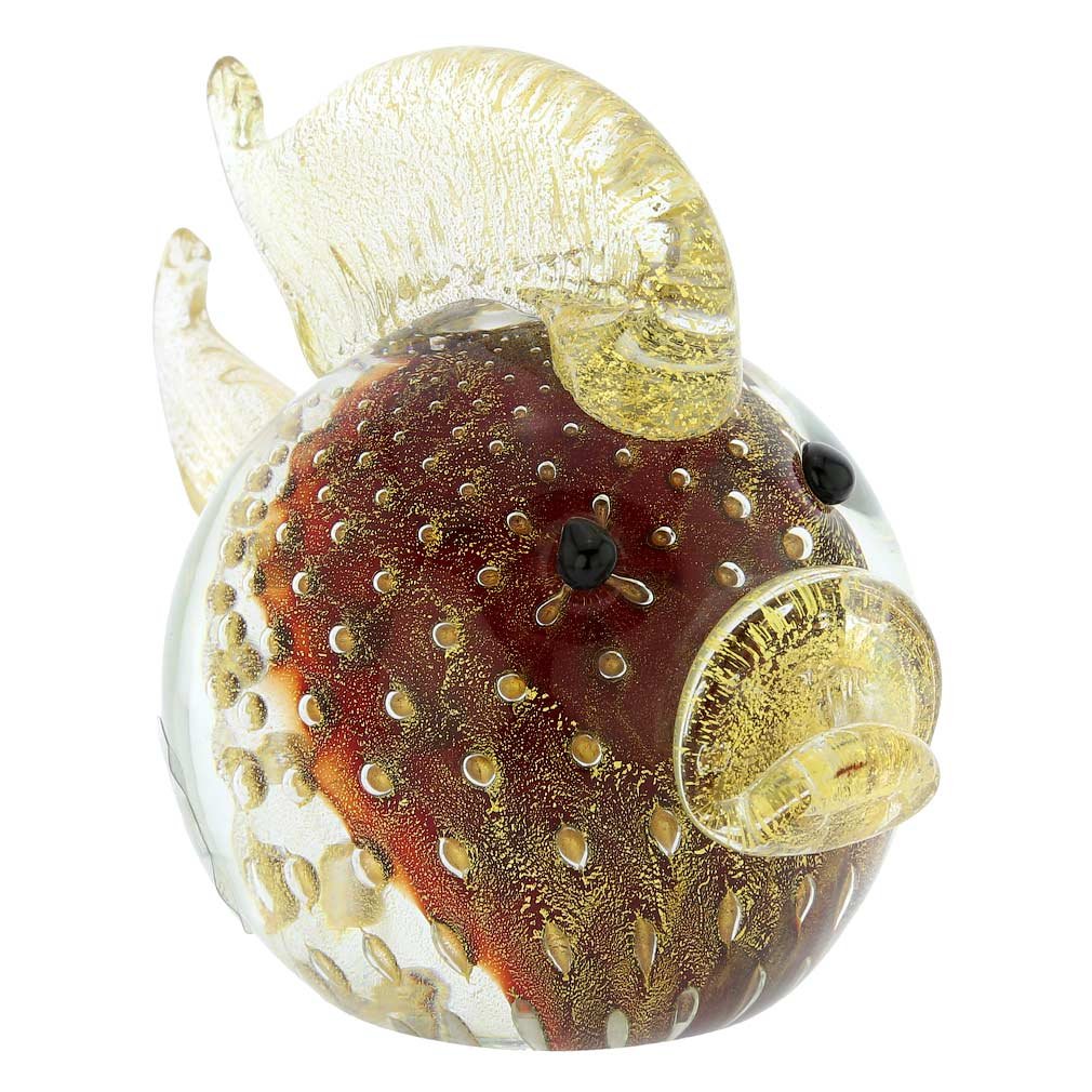 Authentic Murano Glass Bullicante Fish Sculpture - Handcrafted Red Venetian Art for Home Decor & Gift Ideas | Perfect for Living Room, Office, or Collection Display