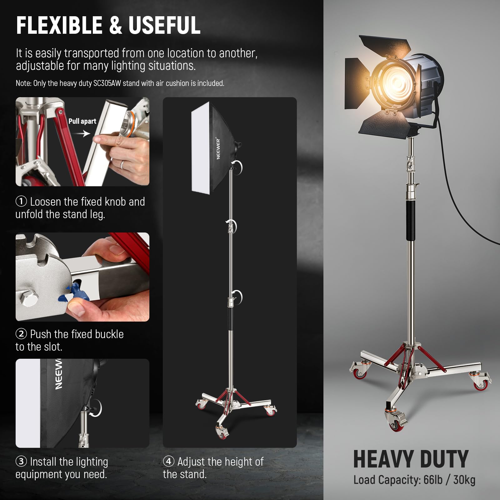 NEEWER 10ft Heavy Duty Air Cushioned Light Stand with Wheels, Adjustable Studio Tripod Stand for Flash Softbox Monolight Reflector - Professional Photography Equipment for Studio & Outdoor Shooting