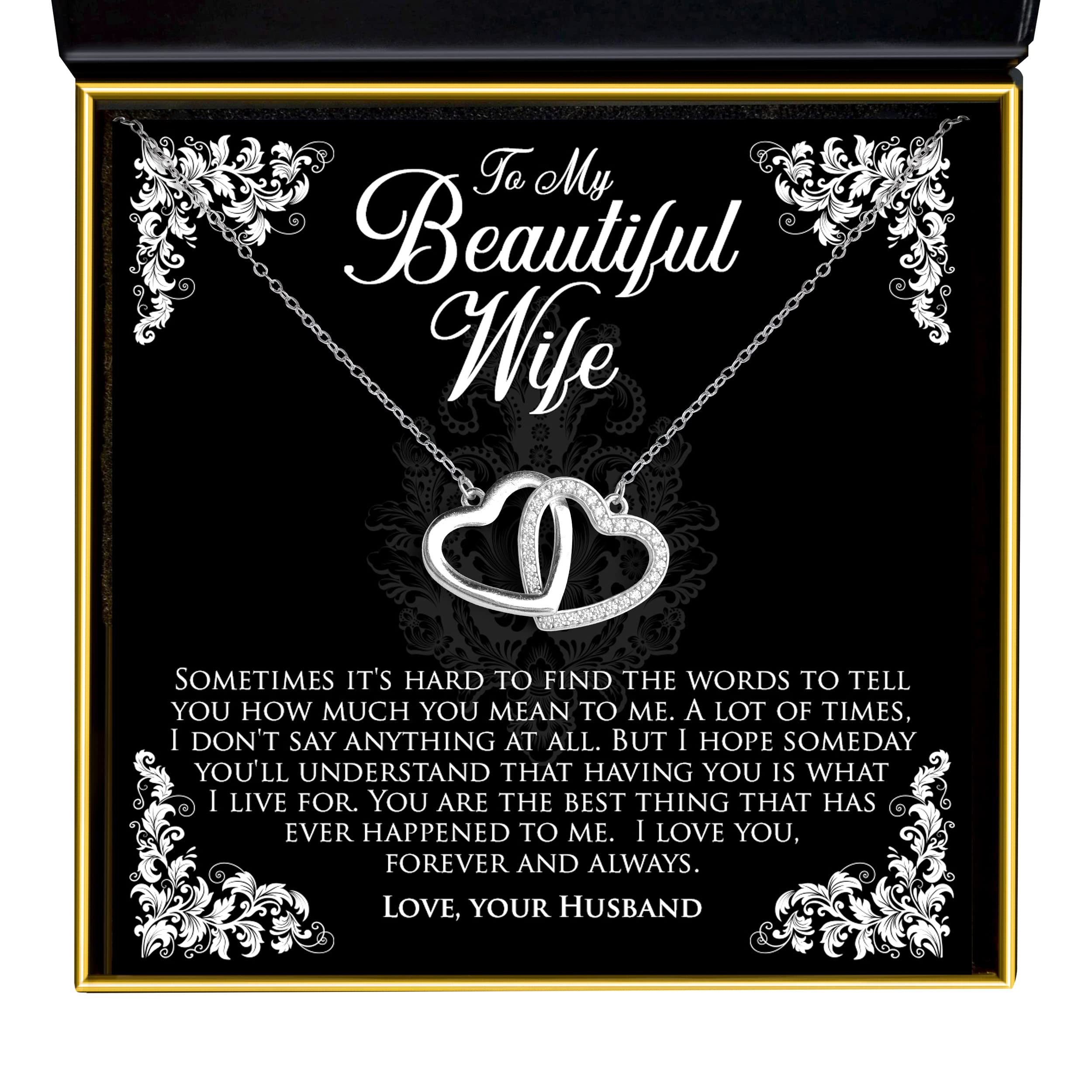 Sterling Silver Joined Hearts Necklace for Wife - 925 Silver Romantic Jewelry Gift Set for Women | Anniversary, Birthday, Christmas Present | Perfect for Date Nights & Special Occasions