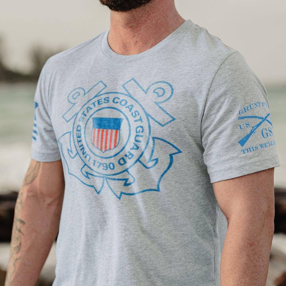USCG Logo T-Shirt for Men & Women - Comfortable Heather Grey Cotton Tee - Perfect for Casual Wear, Outdoor Activities & Patriotic Events