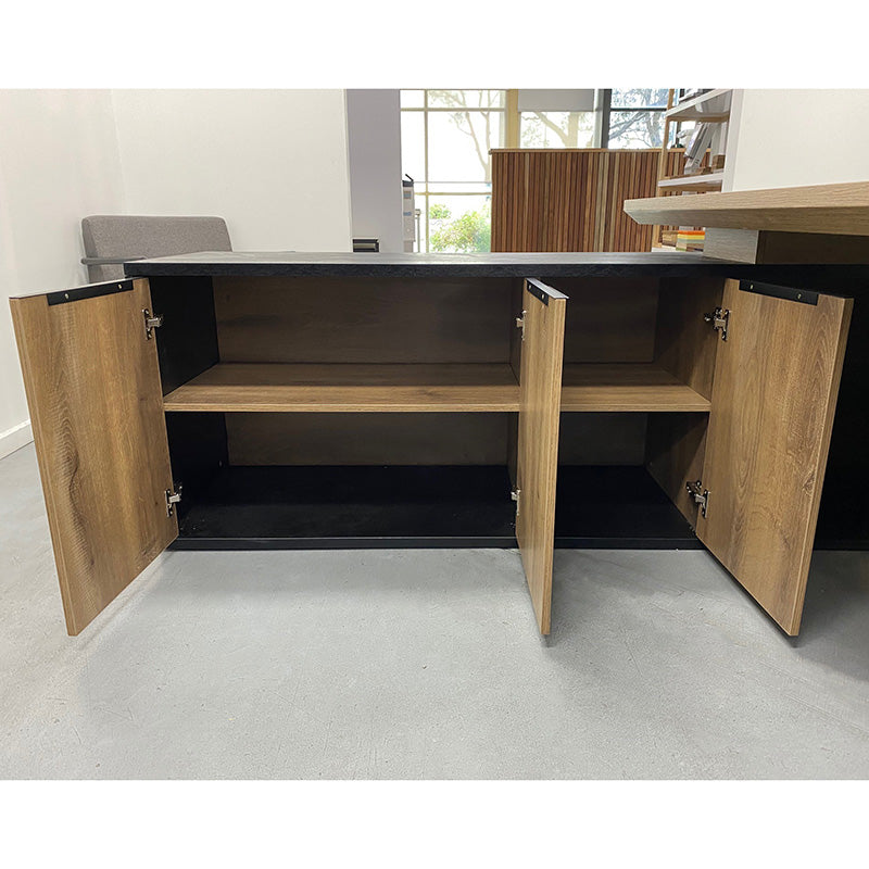 PHOENIX Electric Height Adjustable Sit Stand Desk with Left Return - 2.2M Warm Oak & Black Finish | Perfect for Home Office & Workspace Ergonomics