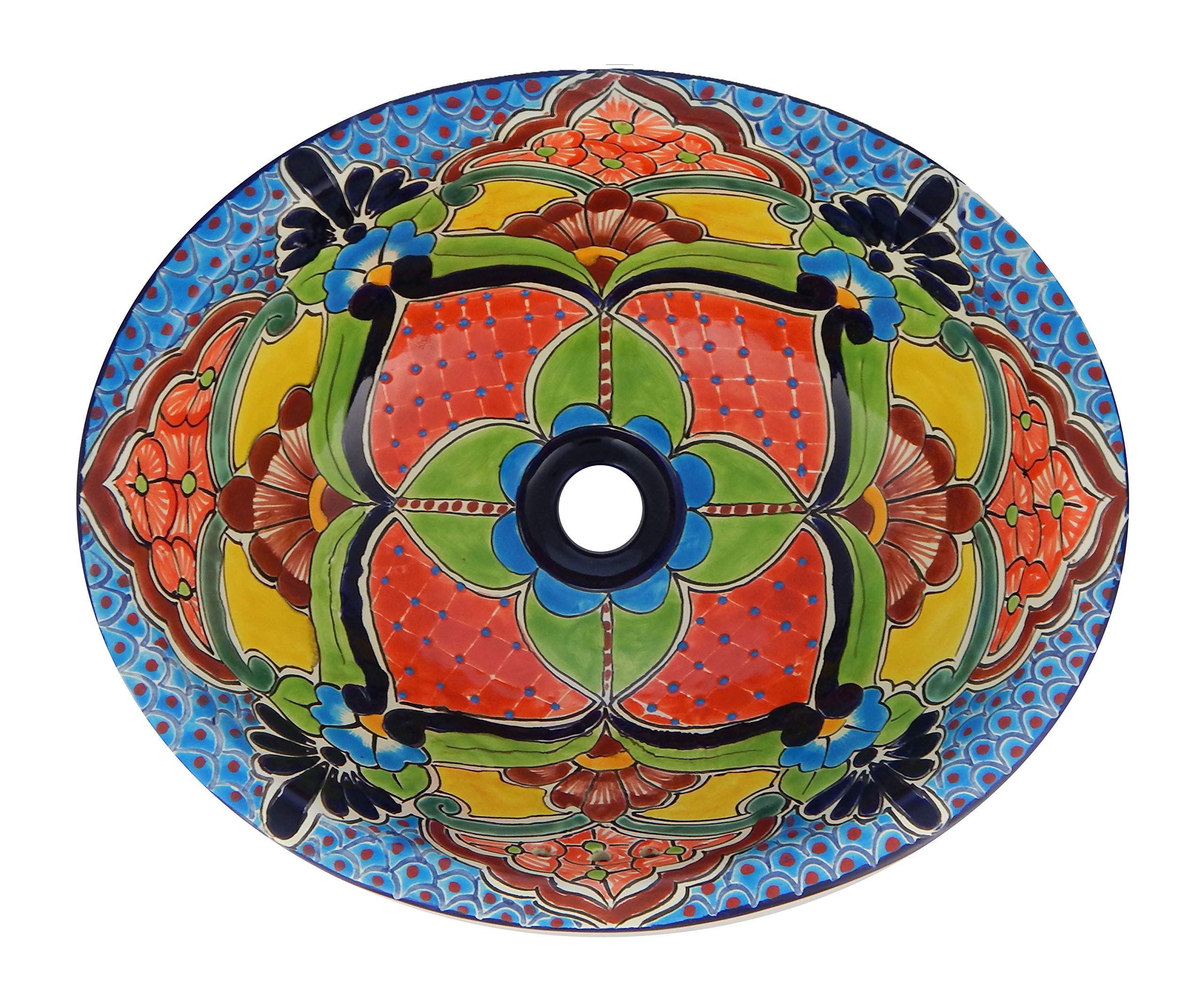 Handmade Talavera Mexican Ceramic Bathroom Sink - Medium Size #226 - Authentic Hand-Painted Design for Bathroom & Powder Room Decor