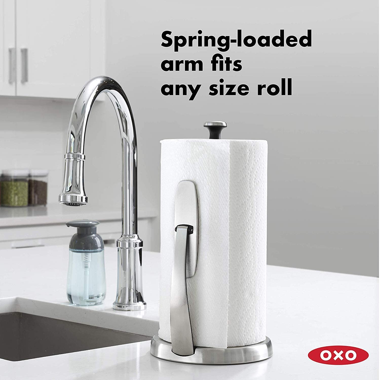 OXO Good Grips SimplyTear Standing Paper Towel Holder (2 Pack) - Brushed Stainless Steel - Kitchen & Bathroom Organization - Perfect for Countertops, Under Cabinets, RVs & Small Spaces