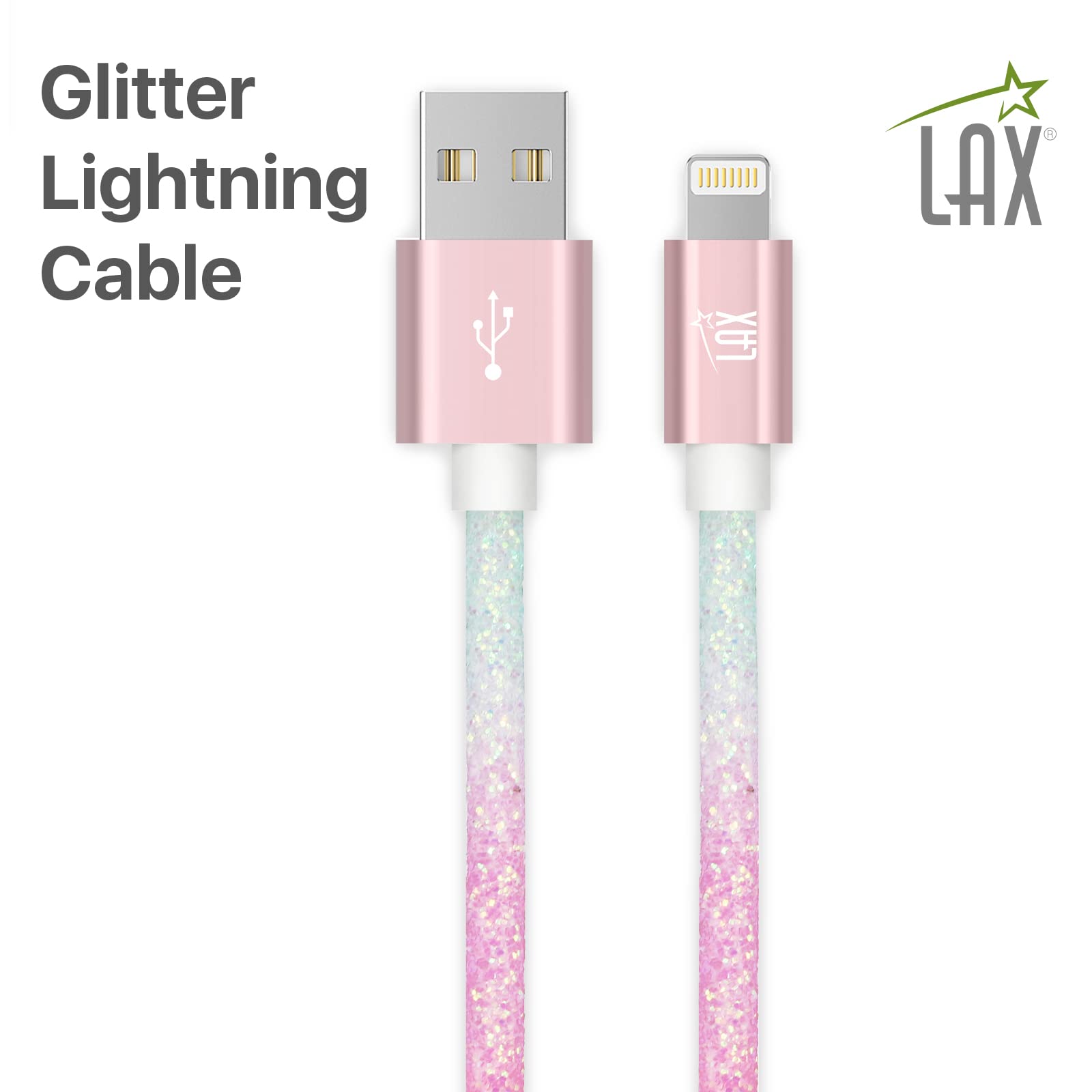 LAX Gadgets USB A to Lightning Cable - MFI Certified Fast Charging & Data Sync Cable for iPhone 14/13/12/11/X/8, iPad, iPod - 6ft Nylon Braided Durable Cable - Pastel Rainbow (GLMFI6PAS) | Perfect for Home, Office & Travel Charging
