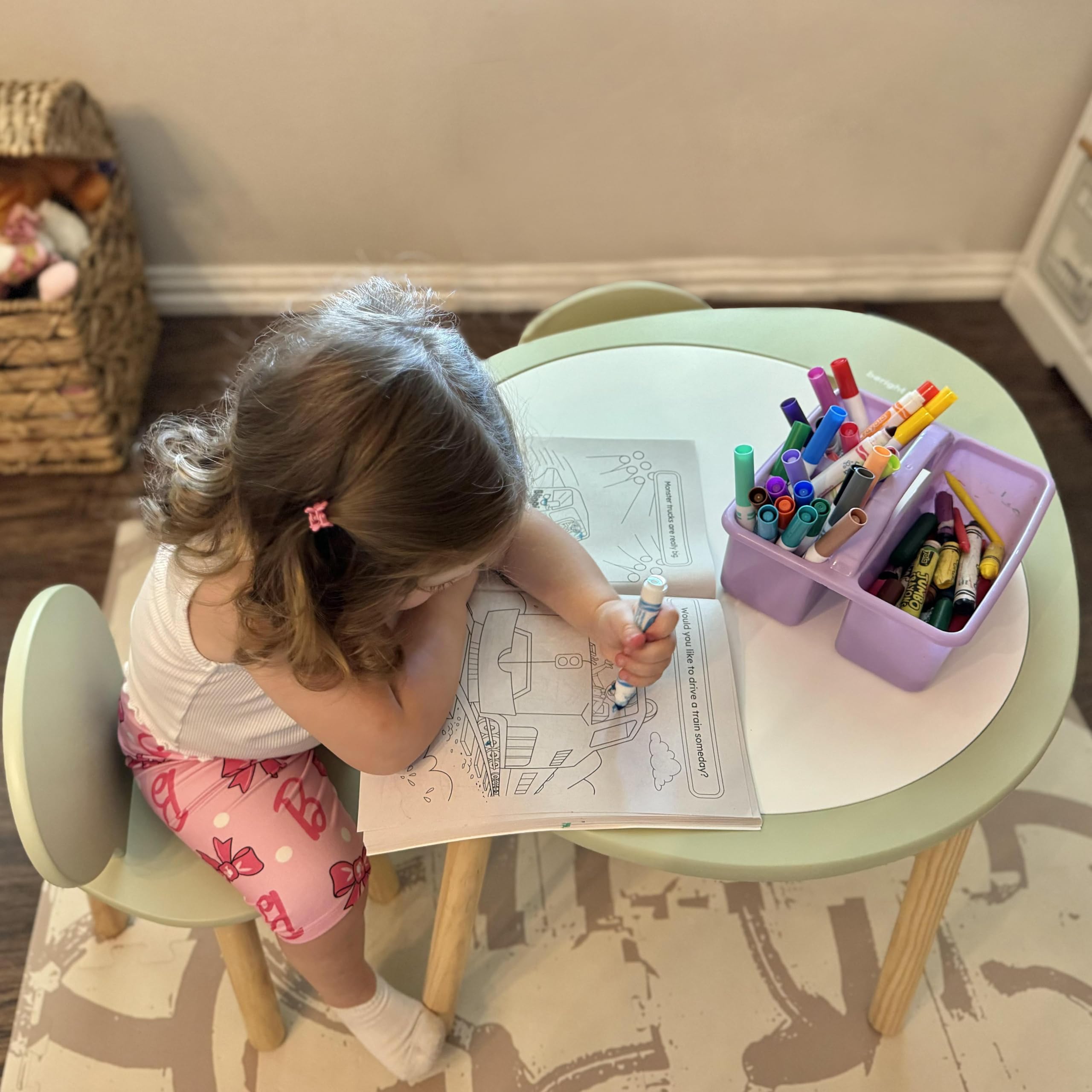 Beright Kids Wooden Table and Chairs Set - Round Play Table with 2 Chairs for Toddlers, Removable Top Panel & Storage Bag - Perfect for Bedroom, Playroom & Kids Room - Green | Ideal for Arts & Crafts, Snack Time & Learning Activities