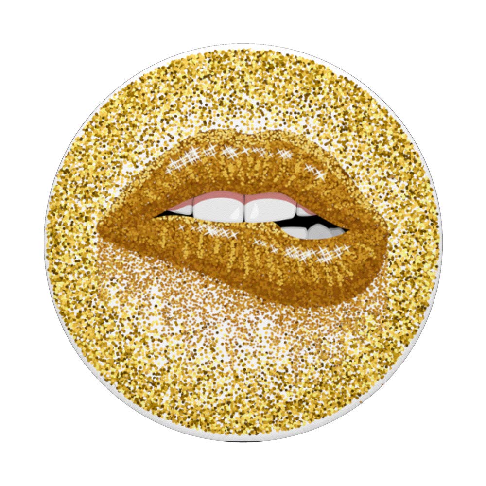 Golden Kissy Lips Girly Lipstick PopSockets PopGrip - Swappable Phone Grip for iPhone & Samsung | Cute Lipstick Design for Girls & Women | Perfect for Selfies, Parties & Everyday Use