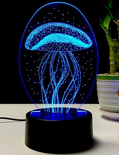 3D LED Jellyfish Night Light - Touch Control Desk Lamp with 7 Color Changing Modes, USB/Battery Powered Optical Illusion Lamp - Perfect for Kids' Room Decor, Christmas Gifts & Bedtime Relaxation