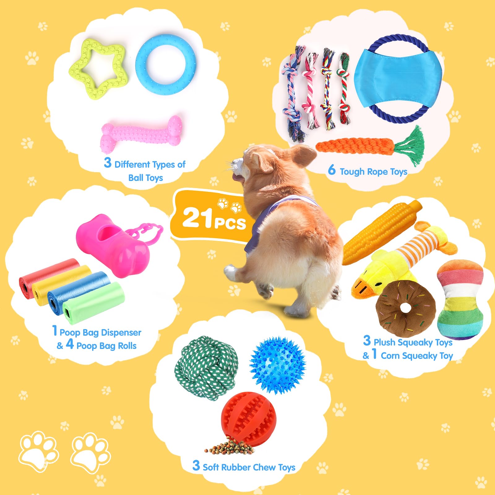 21 Pack Puppy Toys for Small Dogs - Teething & Chew Toys with Squeaky Plush & Rope for Interactive Play | Perfect for Puppy Training, Boredom Relief & Dental Health