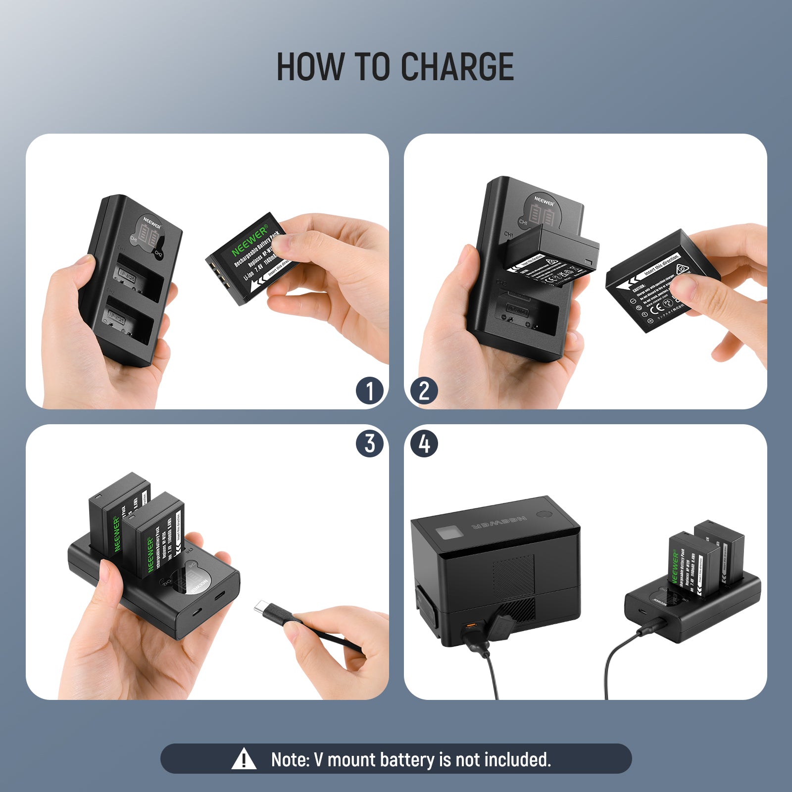NEEWER 2 Pack 1140mAh NP-W126 Replacement Battery & Charger Set for Sony Cameras - Perfect for Travel, Vlogging, and Professional Photography