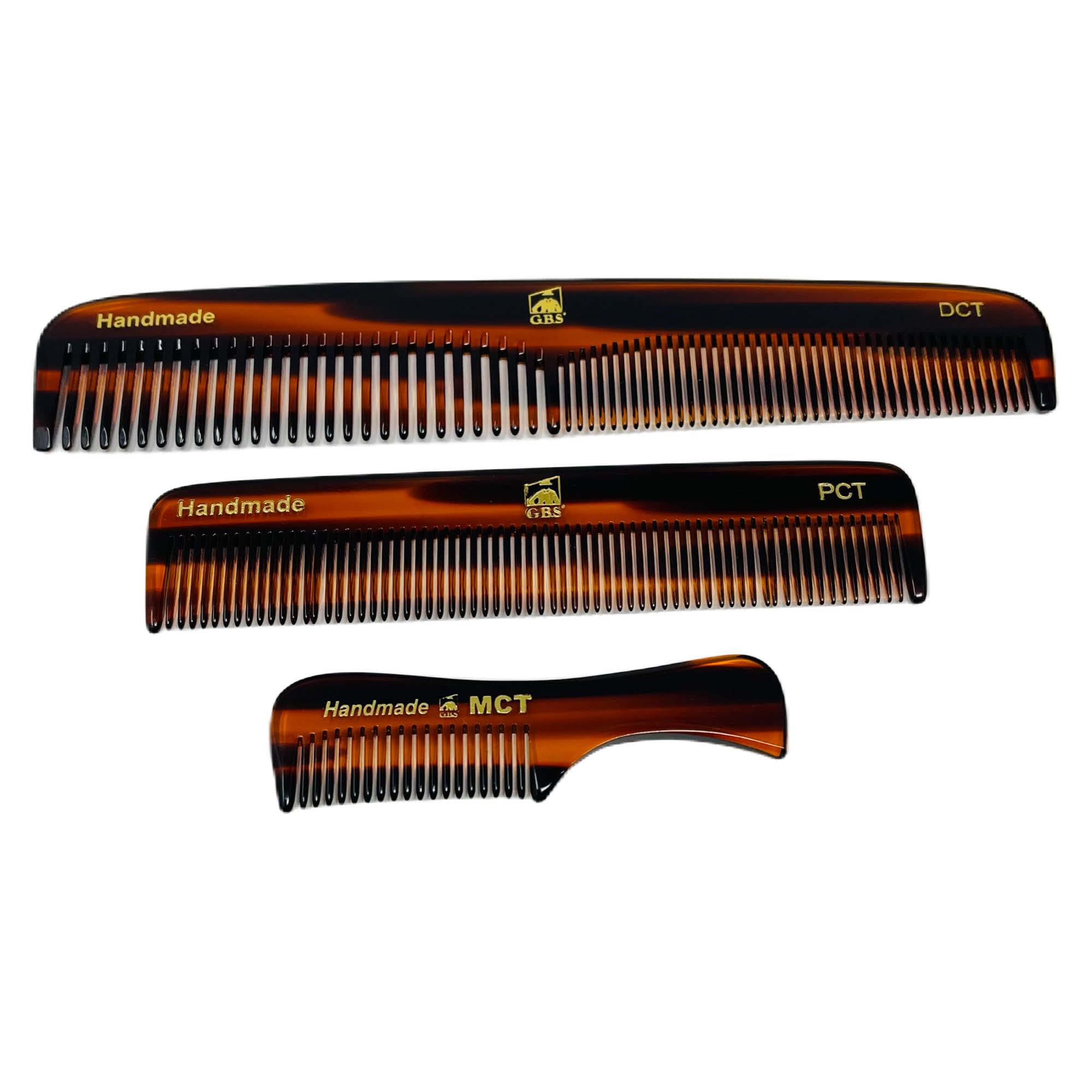 G.B.S Handmade Unbreakable Fine-Toothed Comb Set for Men & Women - 3 Pack Mustache, Eyebrow & Beard Combs - Portable Pocket Size for Travel, Gym & Daily Grooming - Tortoise MCT DCT PCT Combs for Hair Styling Anywhere