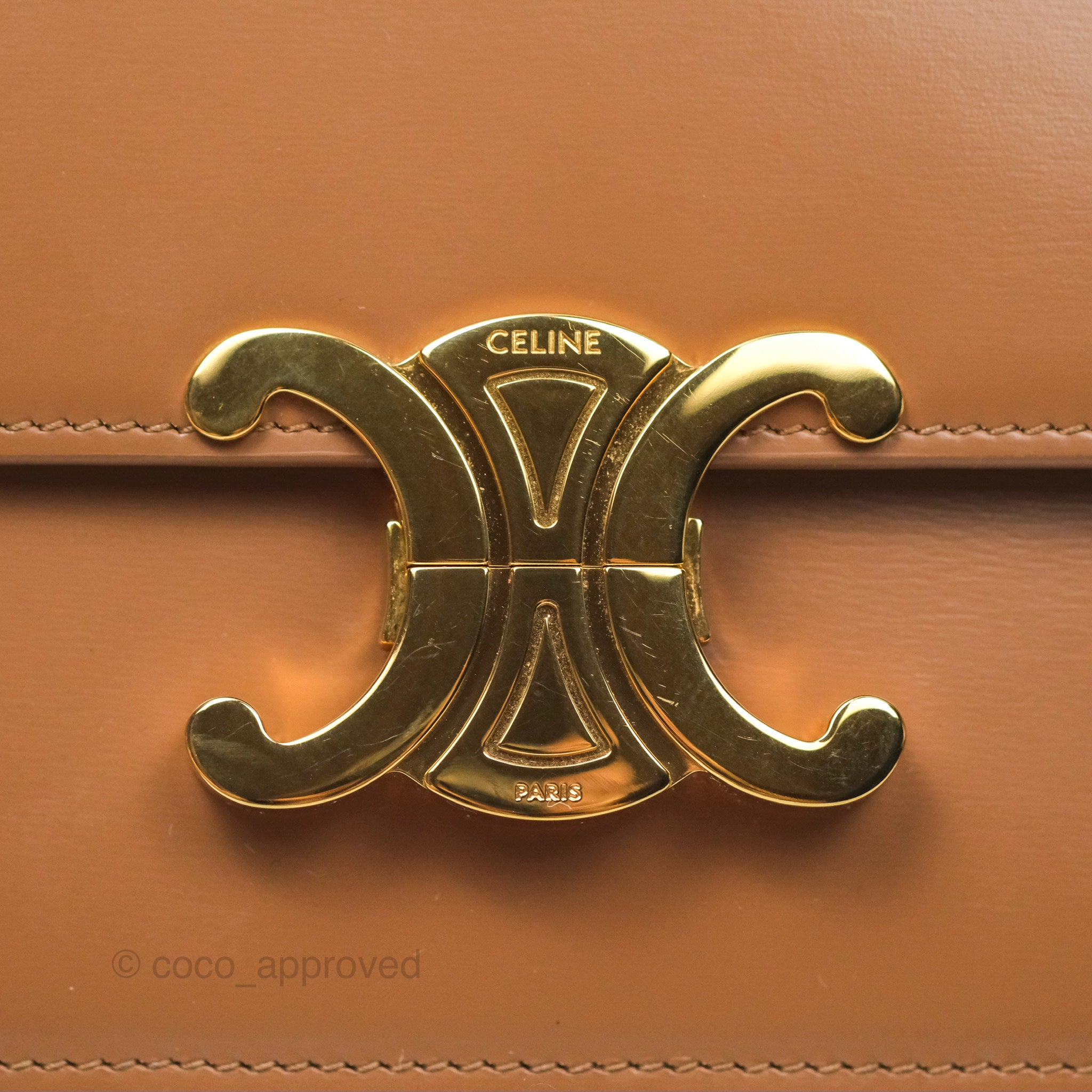 Celine Teen Triomphe Bag - Shiny Calfskin Leather Crossbody Purse in Bronze | Perfect for Date Night, Parties & Everyday Elegance