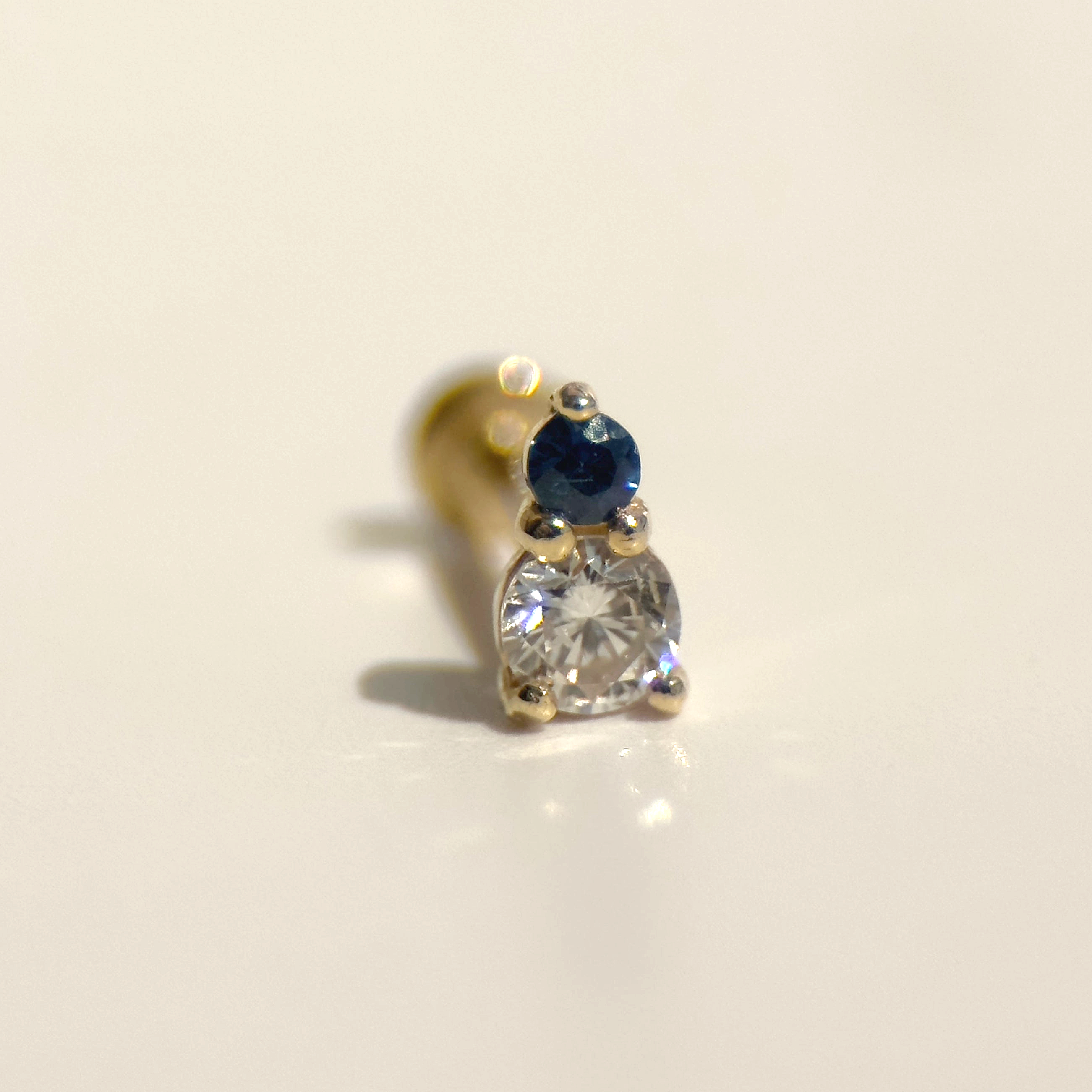14k Yellow Gold Diamond and Sapphire Flat Back Earrings for Women - Elegant Stud Earrings for Daily Wear, Parties, and Special Occasions