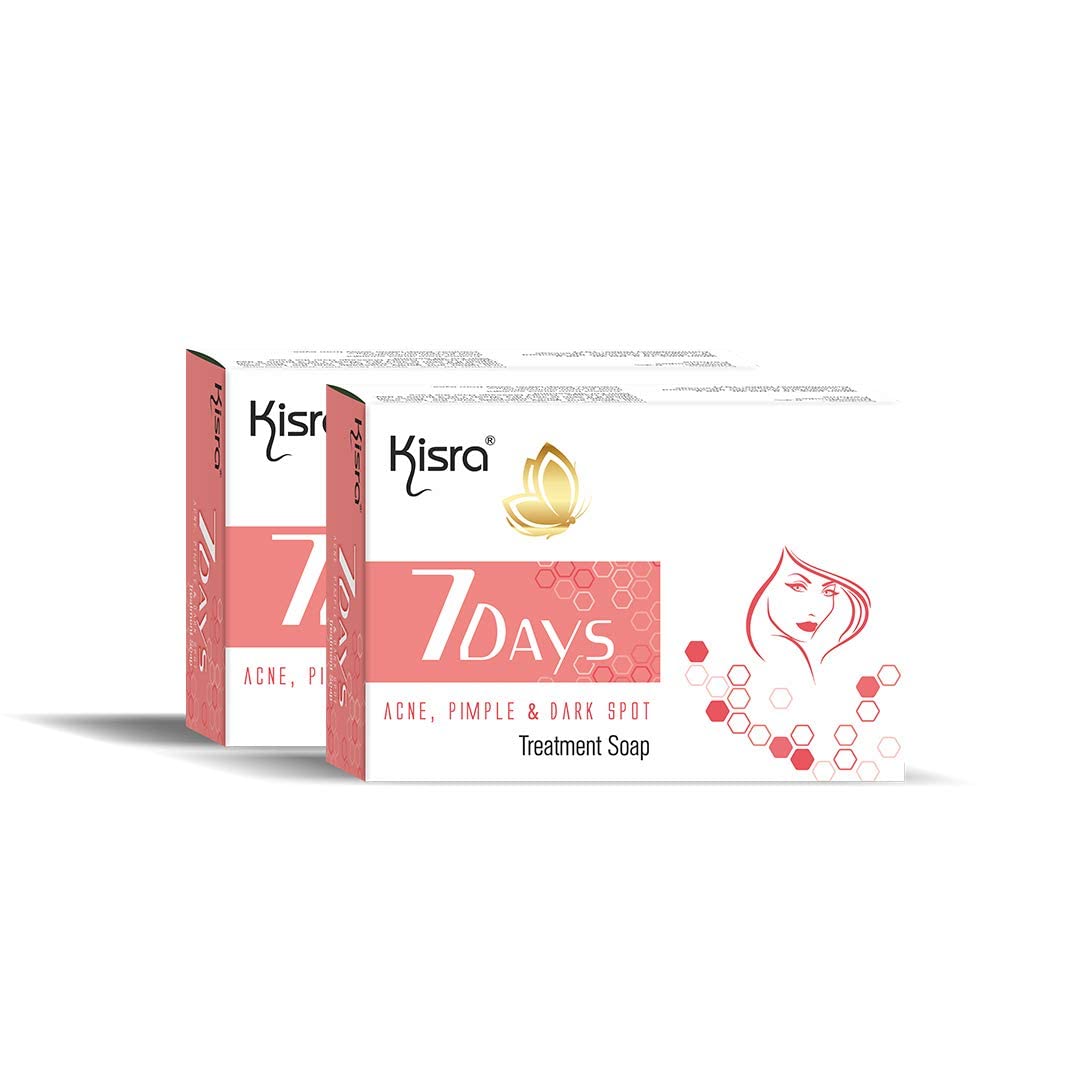 Kisra 7-Day Acne Treatment Soap | Clears Acne, Pimples & Dark Spots | Unclogs Pores & Deep Cleansing | Gentle & Refreshing Formula | 75g (Pack of 2) | Perfect for Daily Skincare Routine & Travel