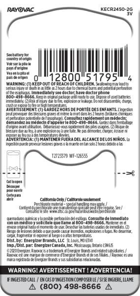 Rayovac CR2450 3V Lithium Coin Cell Battery (2-Pack) - Long-Lasting Power for Watches, Calculators, and Key Fobs