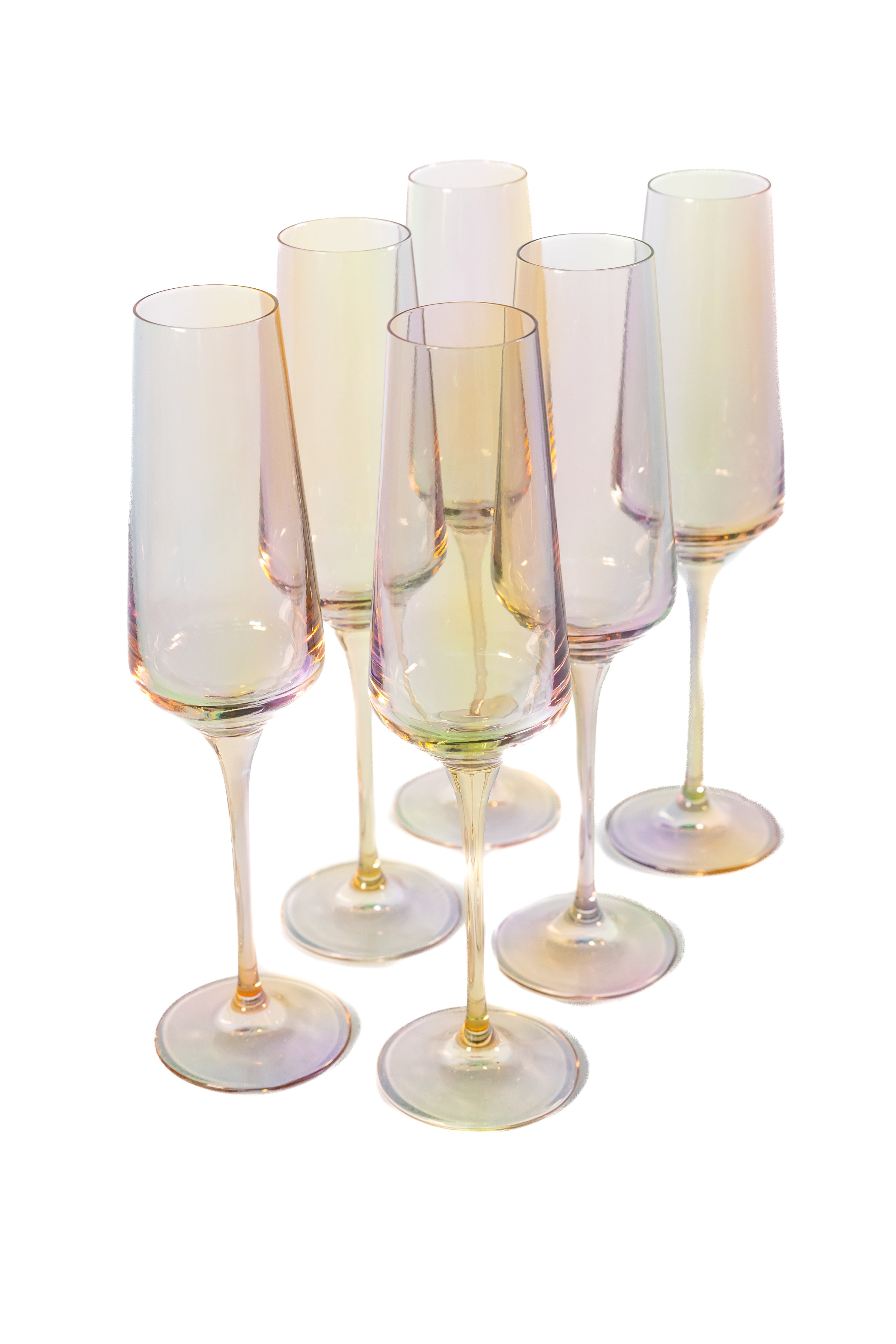 Estelle Colored Champagne Flute Set of 6 - Iridescent Glassware for Wedding, Party & Special Occasions