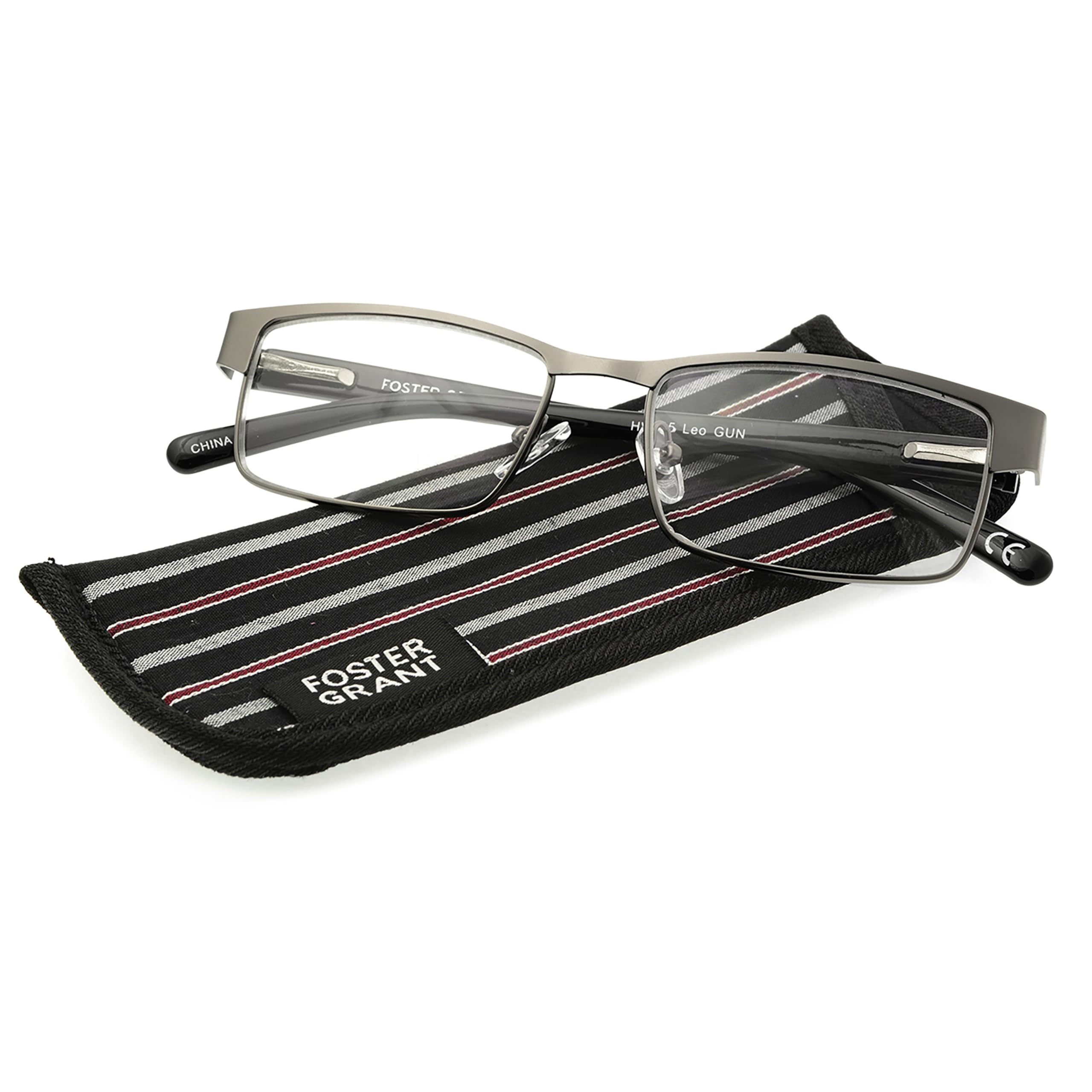 Foster Grant Men's Leo Square Reading Glasses +1.00 to +4.00 Strength | Classic Retro Style | Lightweight & Durable Frames | Perfect for Reading, Office Work & Computer Use