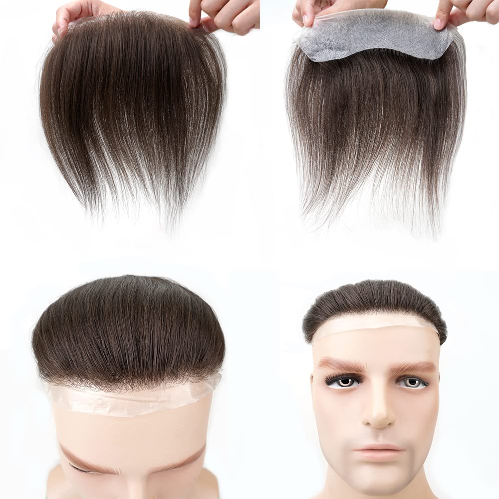 Lordhair Men's Toupee - V-Shape Natural Hairline Human Hair System (6x1.5 Inch, Medium Dark Brown #4) | Realistic Hair Replacement for Thinning Hair & Baldness | Perfect for Daily Wear, Work & Social Events