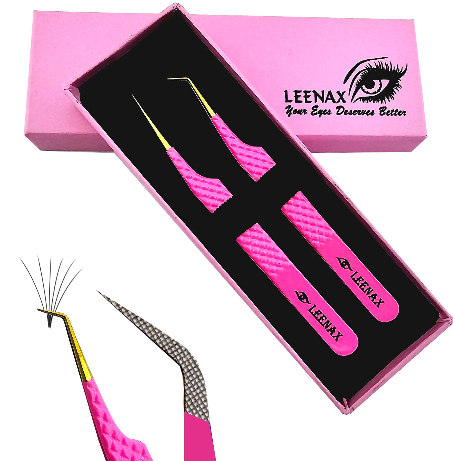 2 Pcs Pink Stainless Steel Eyelash Extension Tweezers Set - Professional Volume & Precision Tweezers for Lash Artists - Perfect for Salon, Home Use & DIY Eyelash Extensions