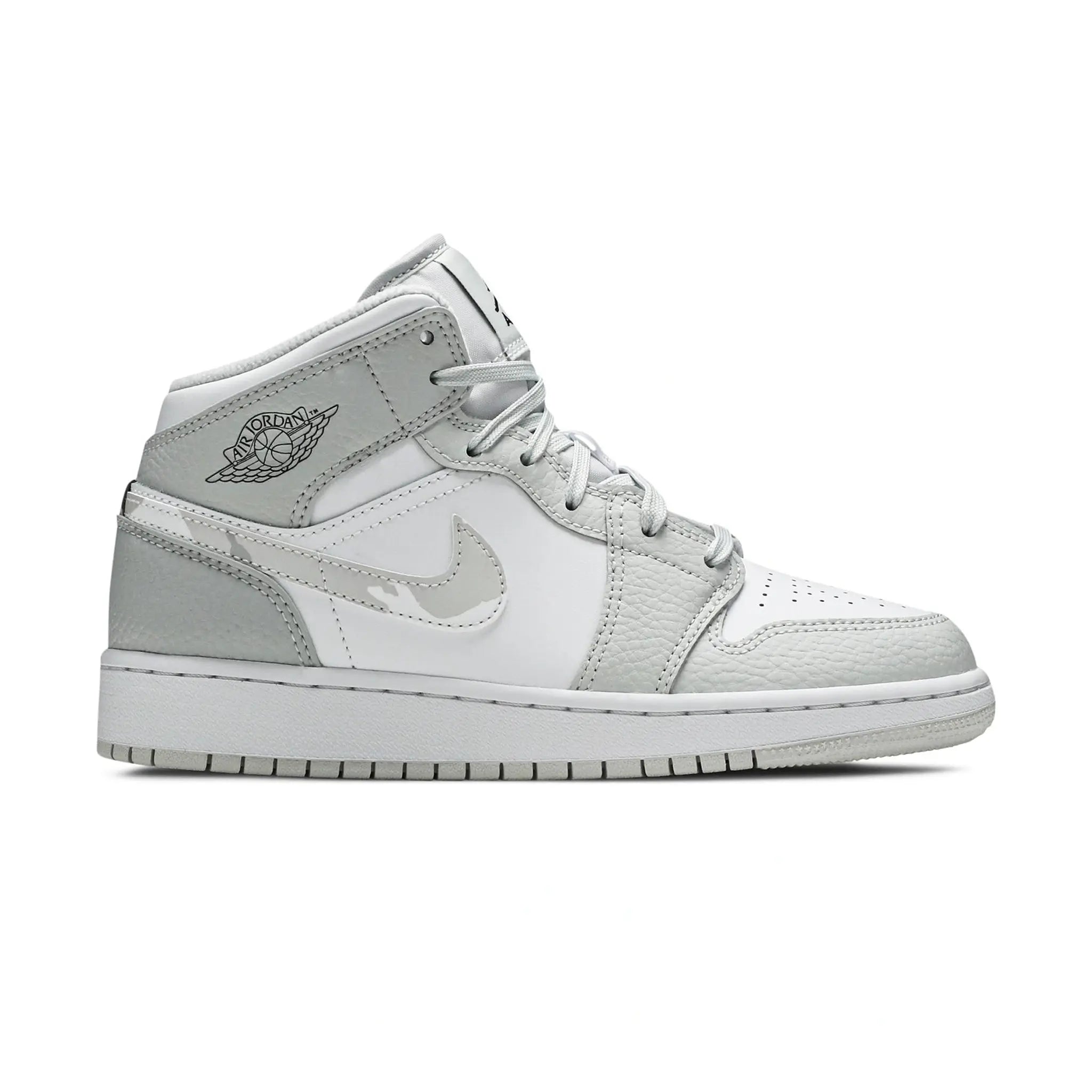 Air Jordan 1 Mid Grey Camo Sneakers for Girls (GS) - Comfortable Basketball Shoes for School, Sports & Casual Wear