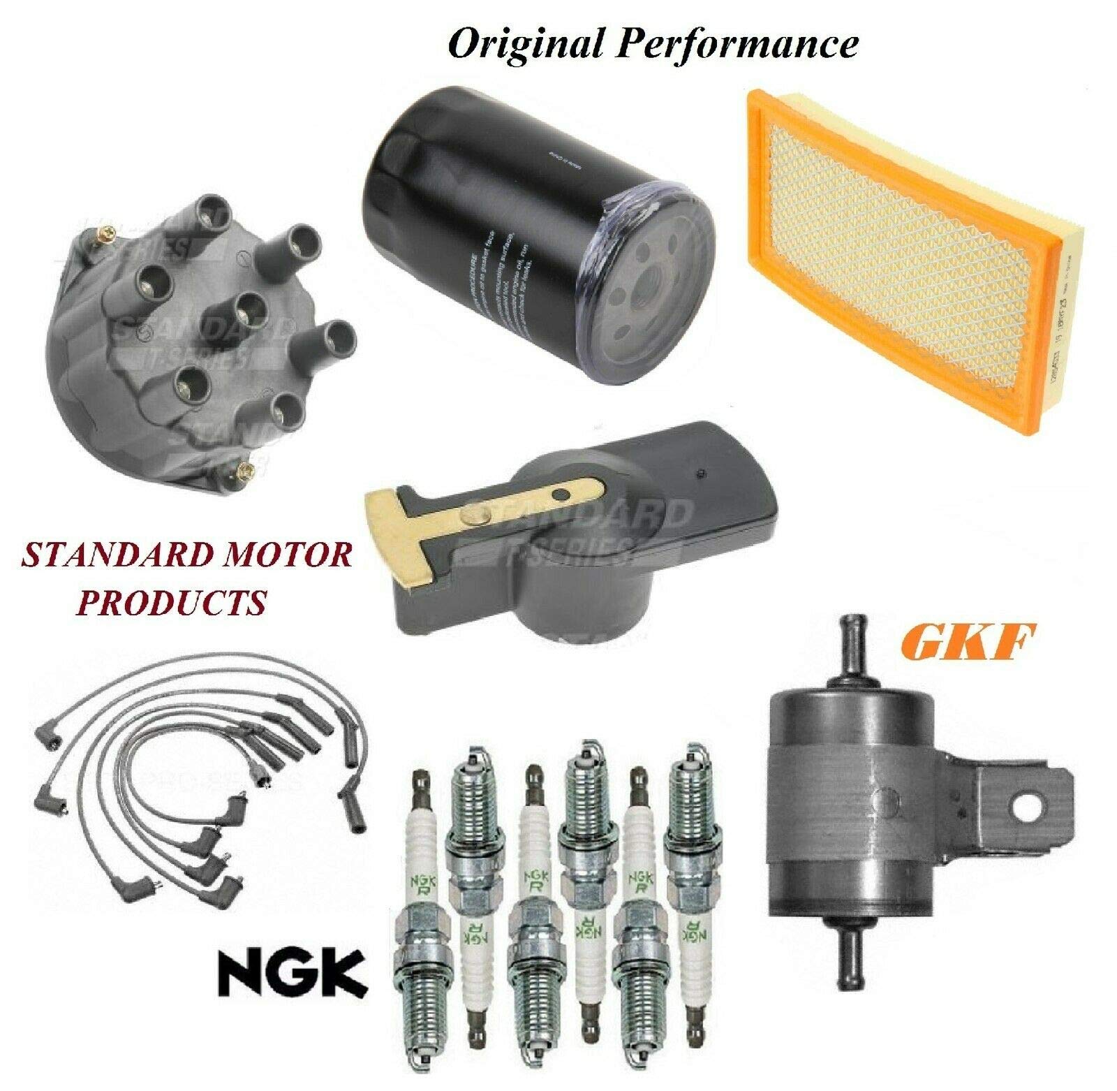 8USAUTO Complete Tune Up Kit - Air Filter, Oil Filter, Fuel Filter, Cap Wire & Spark Plugs - Compatible with Plymouth Voyager V6 3.0L 1991-1995 - Perfect for Engine Maintenance & Performance Upgrade