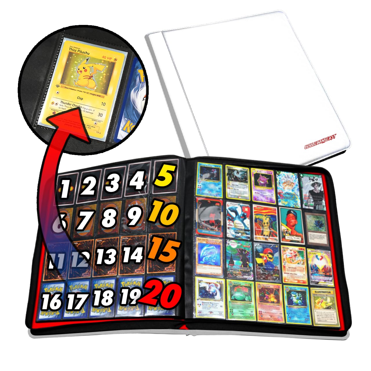 1280+ Cards 20 Pocket Card Binder Album - Side Loading Trading Card Sleeves for Pokemon, Sports, Yugioh, MTG & TCG Collectors - Durable White Card Storage for Gaming, Collecting & Organizing