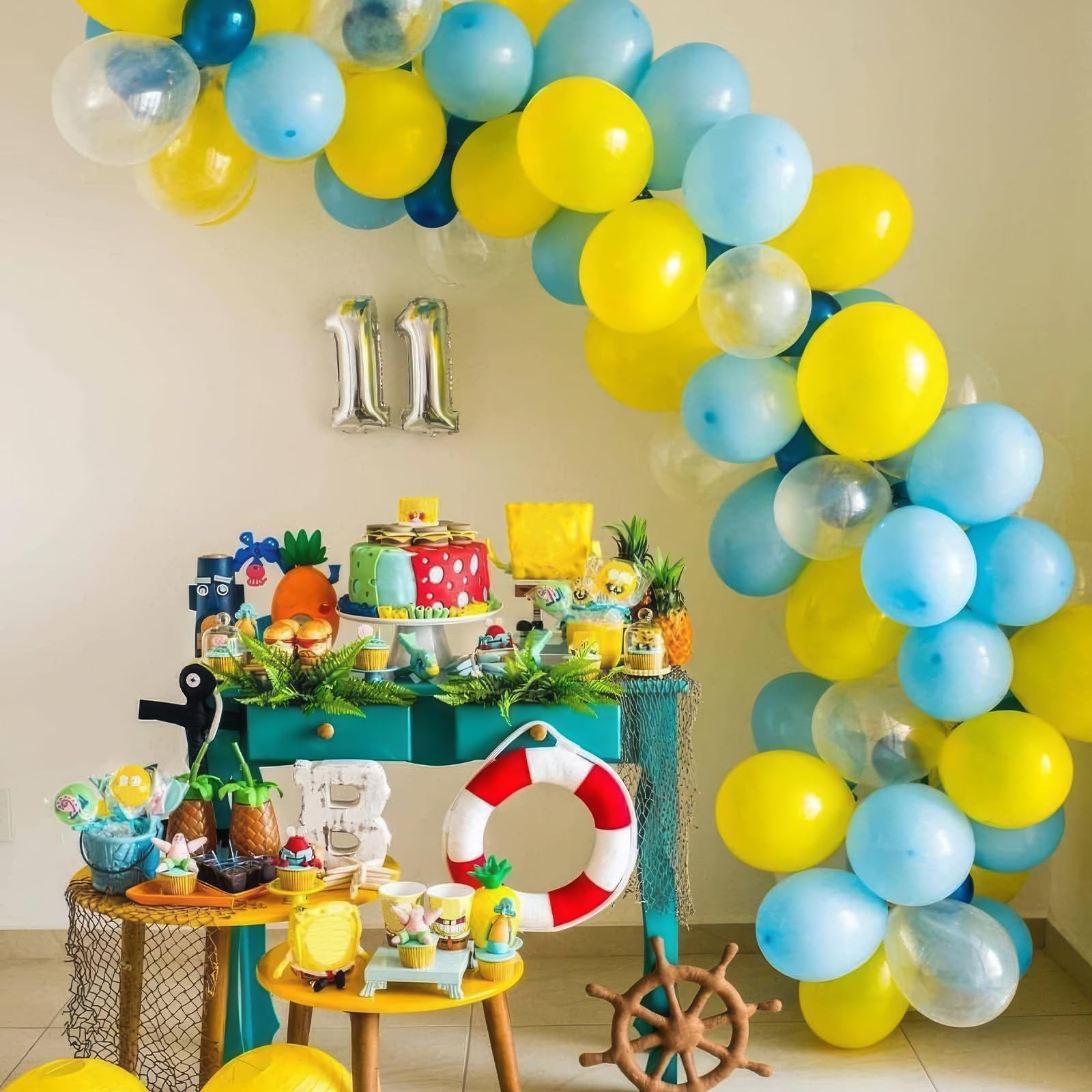 60 Pcs 12 Inch Metallic Blue & Yellow Sponge Balloons - Cartoon Themed Party Decorations for Birthday, Baby Shower, Engagement | Kids Party Supplies, Indoor & Outdoor Decor