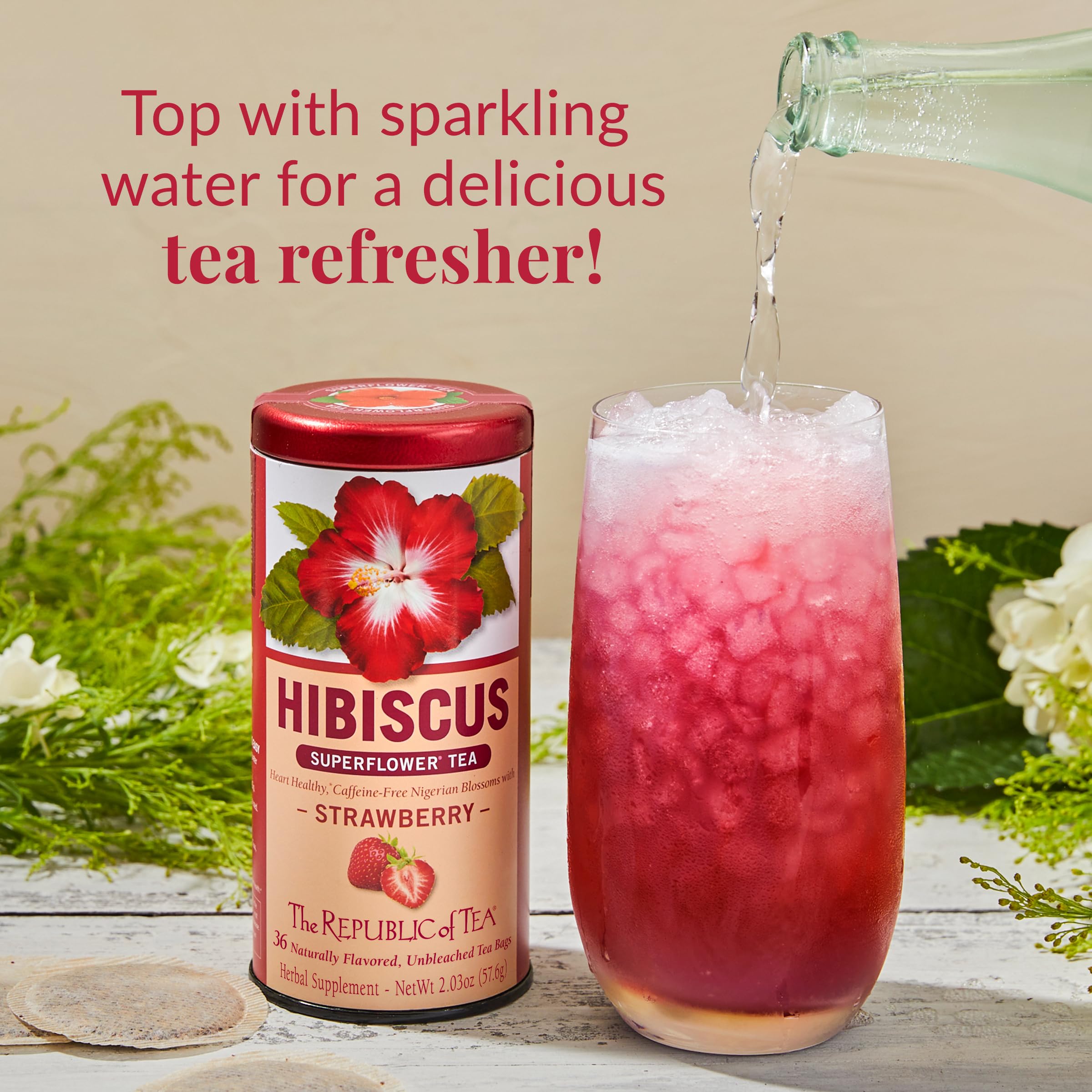 The Republic of Tea Hibiscus Strawberry Herbal Tea - 250 Count Tea Bags | Fruity Superflower Rosehip Blend | Perfect for Iced Tea, Relaxation & Wellness