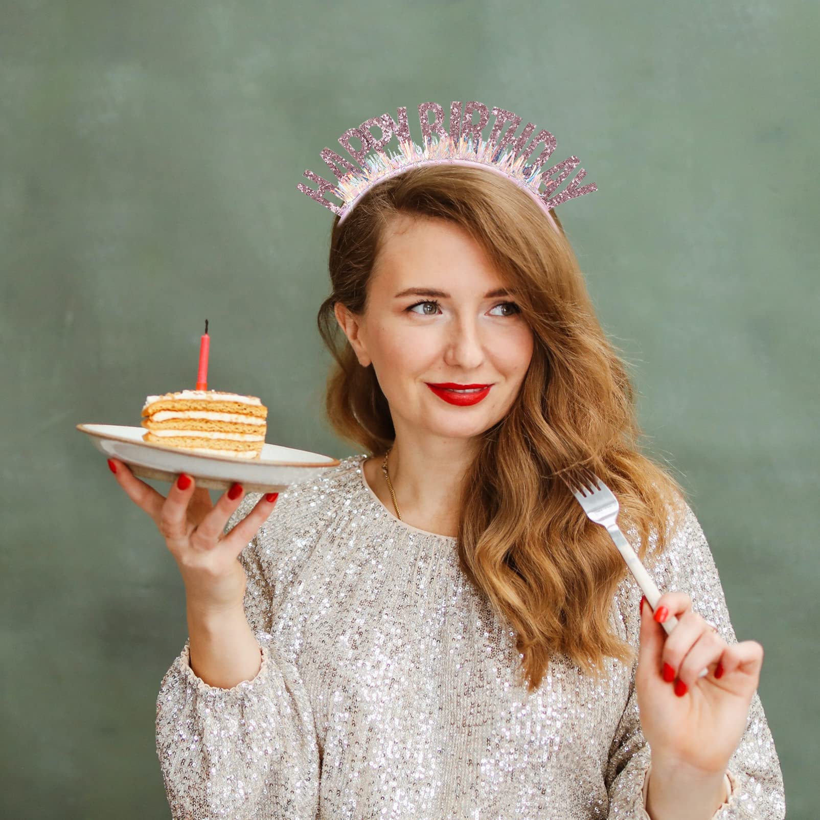 FRCOLOR Girls Birthday Headband - Sparkling Sequin Tiara Headdress for Birthday Parties, Photo Shoots & Celebrations (Pink) | Perfect Birthday Crown Accessory for Kids, Teens & Women