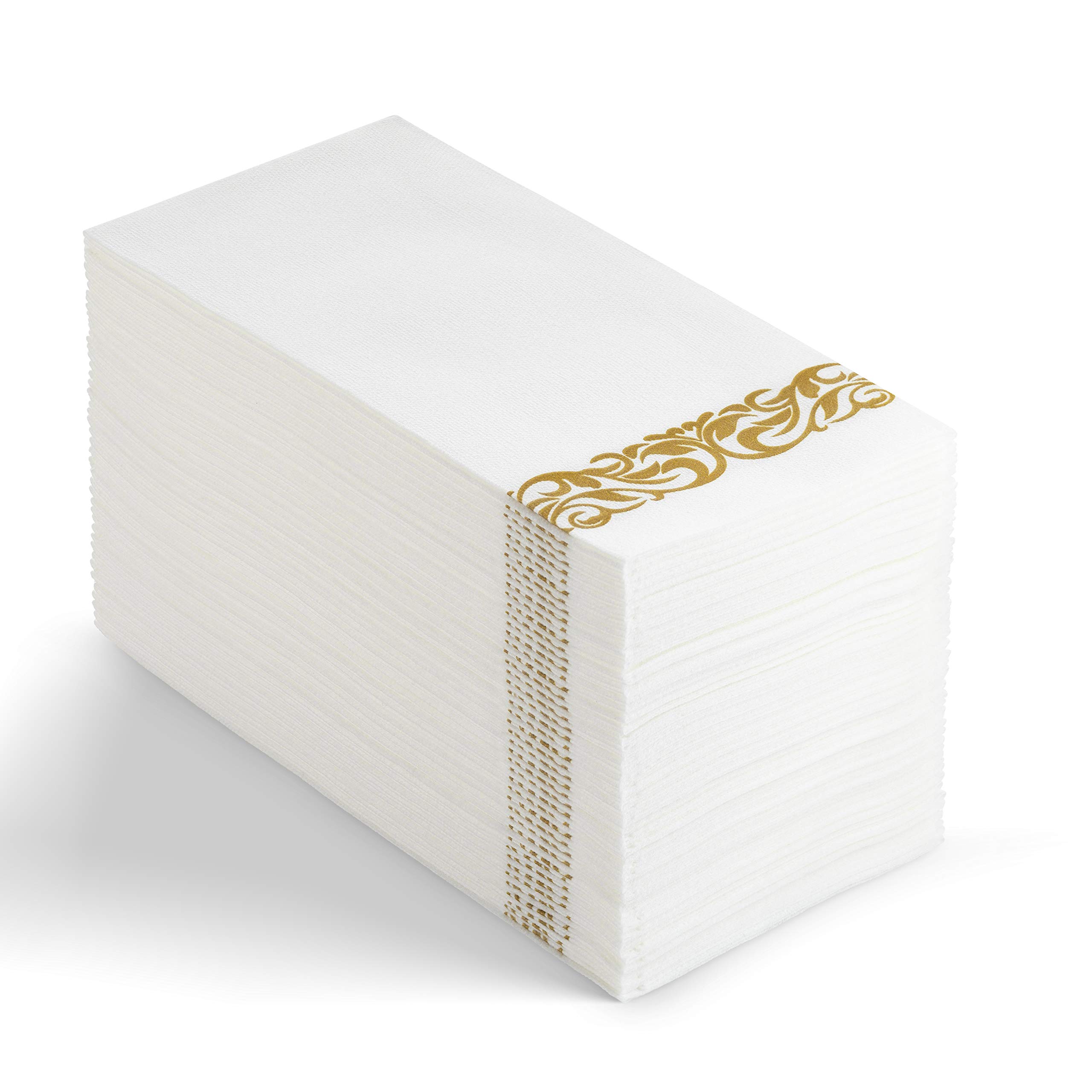 350-Piece Gold Dinnerware Set - Elegant Disposable Gold Lace Design Plates, Cups, Silverware & Napkins for 50 Guests - Perfect for Weddings, Parties, Banquets & Special Events