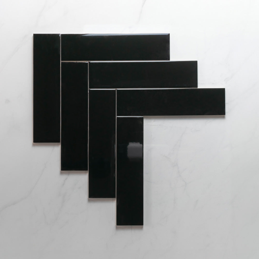 Premium Cascade Black 75x300 Glossy Unrectified Subway Tile - Modern Kitchen Backsplash & Bathroom Wall Tile for Contemporary Home Decor