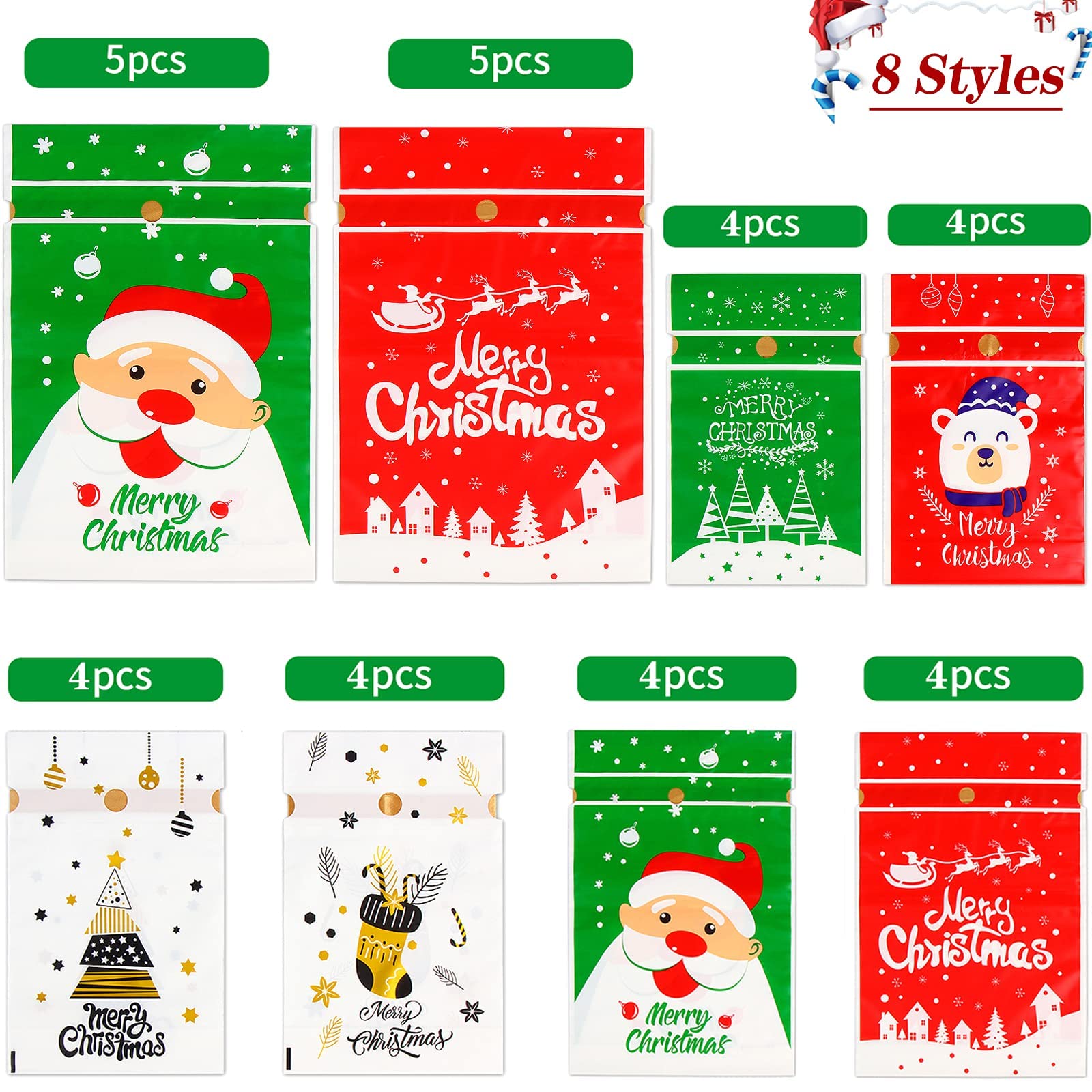 DERAYEE Christmas Gift Bags 34 Pack - Assorted Size Drawstring Holiday Treat Bags for Candy, Party Favors & Small Gifts | Perfect for Xmas Parties, Stocking Stuffers & Gift Exchanges