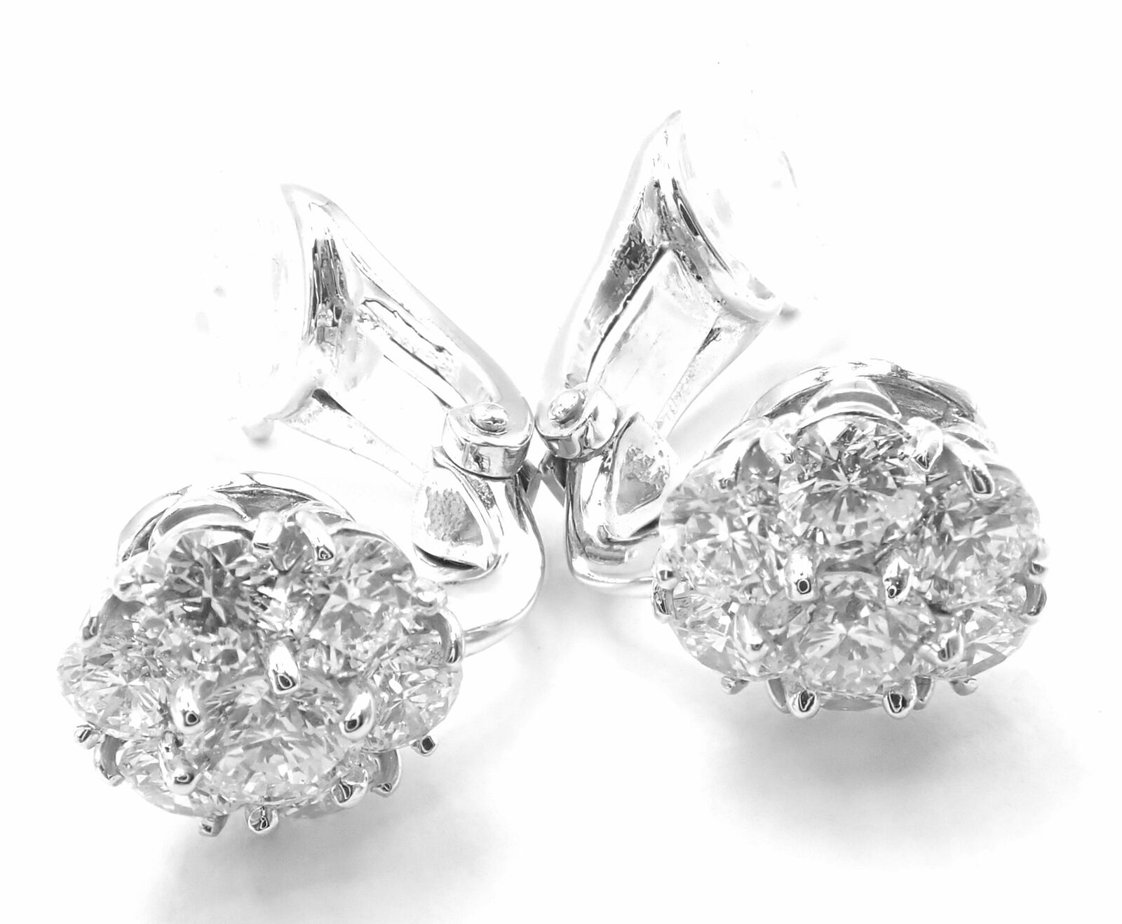 Van Cleef & Arpels Platinum Diamond Fleurette Flower Earrings - Luxury Diamond Stud Earrings for Women, Perfect for Weddings, Parties & Special Occasions