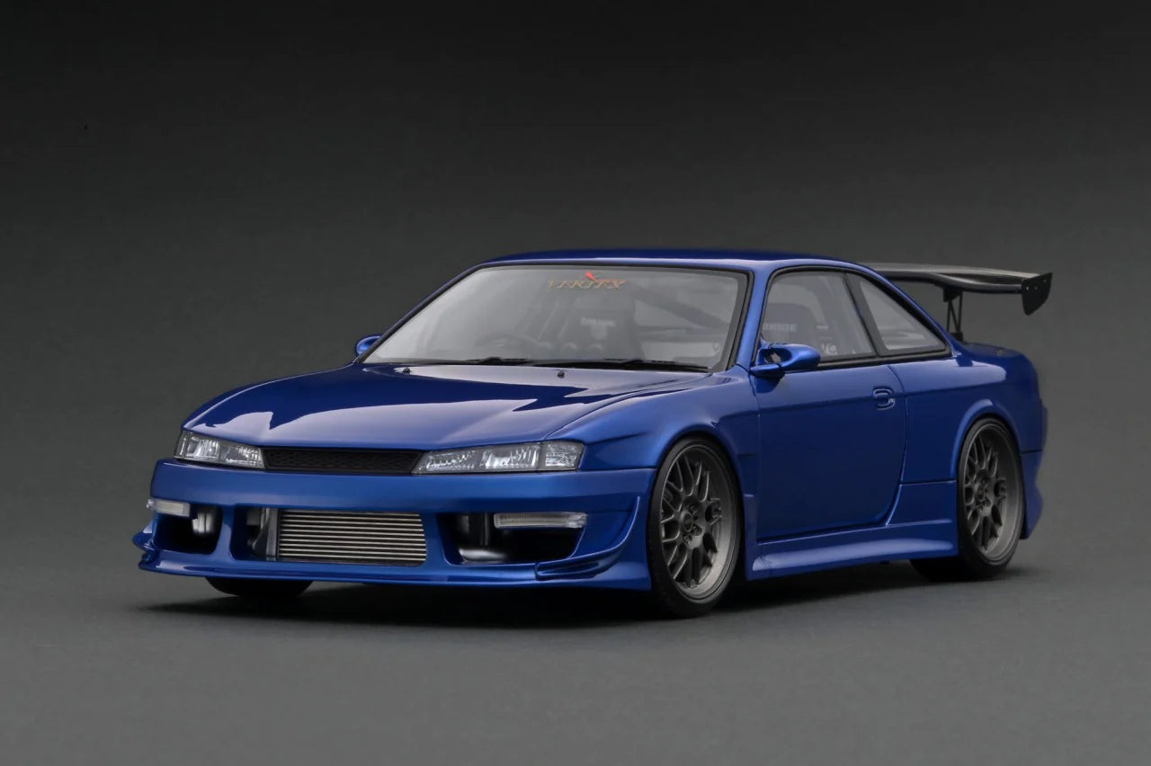 1:18 Scale Nissan Silvia S14 Vertex Blue Metallic Diecast Model Car - Collectible Japanese Drift Car for Display & Racing Enthusiasts - Perfect for Home, Office, or Car Show Decor