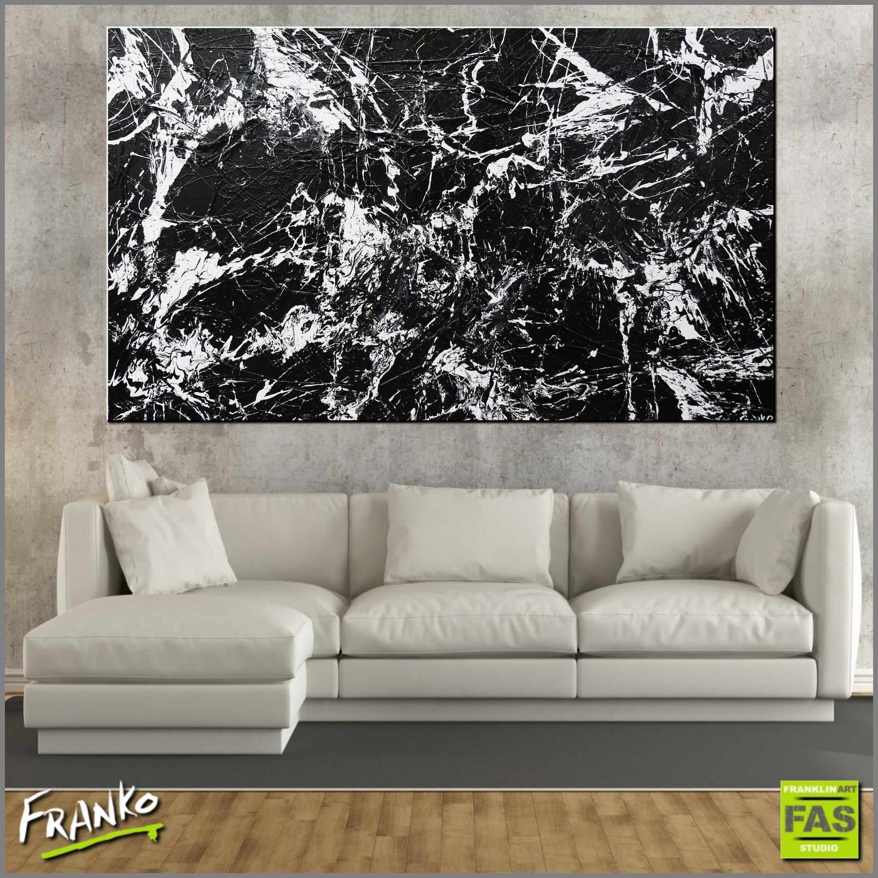 250cm x 150cm Large Black and White Abstract Maze Painting - Modern Wall Art for Living Room, Bedroom or Office Decor