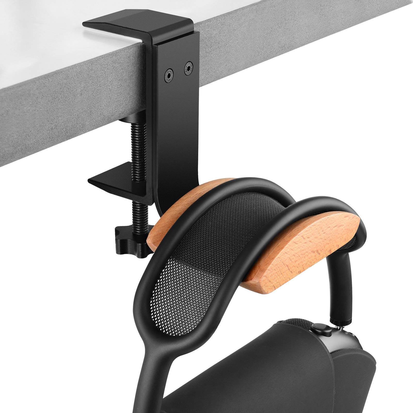 Premium Wooden Headphone Stand for AirPods Max - Beech Wood Headset Hanger with Under Desk Clamp, Universal Headphone Holder for Gaming, Office & Home Use