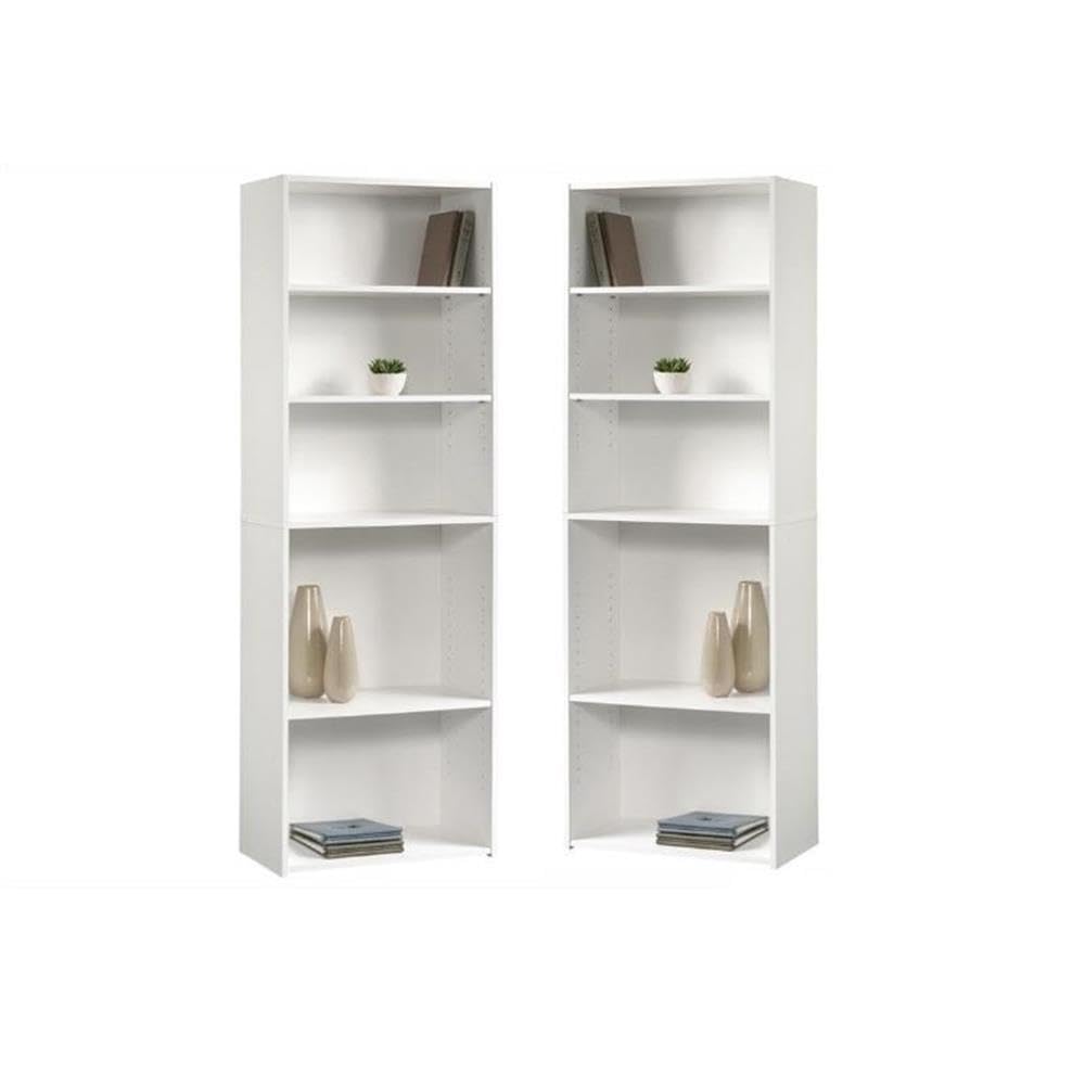 Home Square 5-Shelf Engineered Wood Bookcase Set in Soft White (Set of 2) - Sturdy Bookshelf for Living Room, Office, Bedroom & Study - Perfect for Organizing Books, Decor & Storage