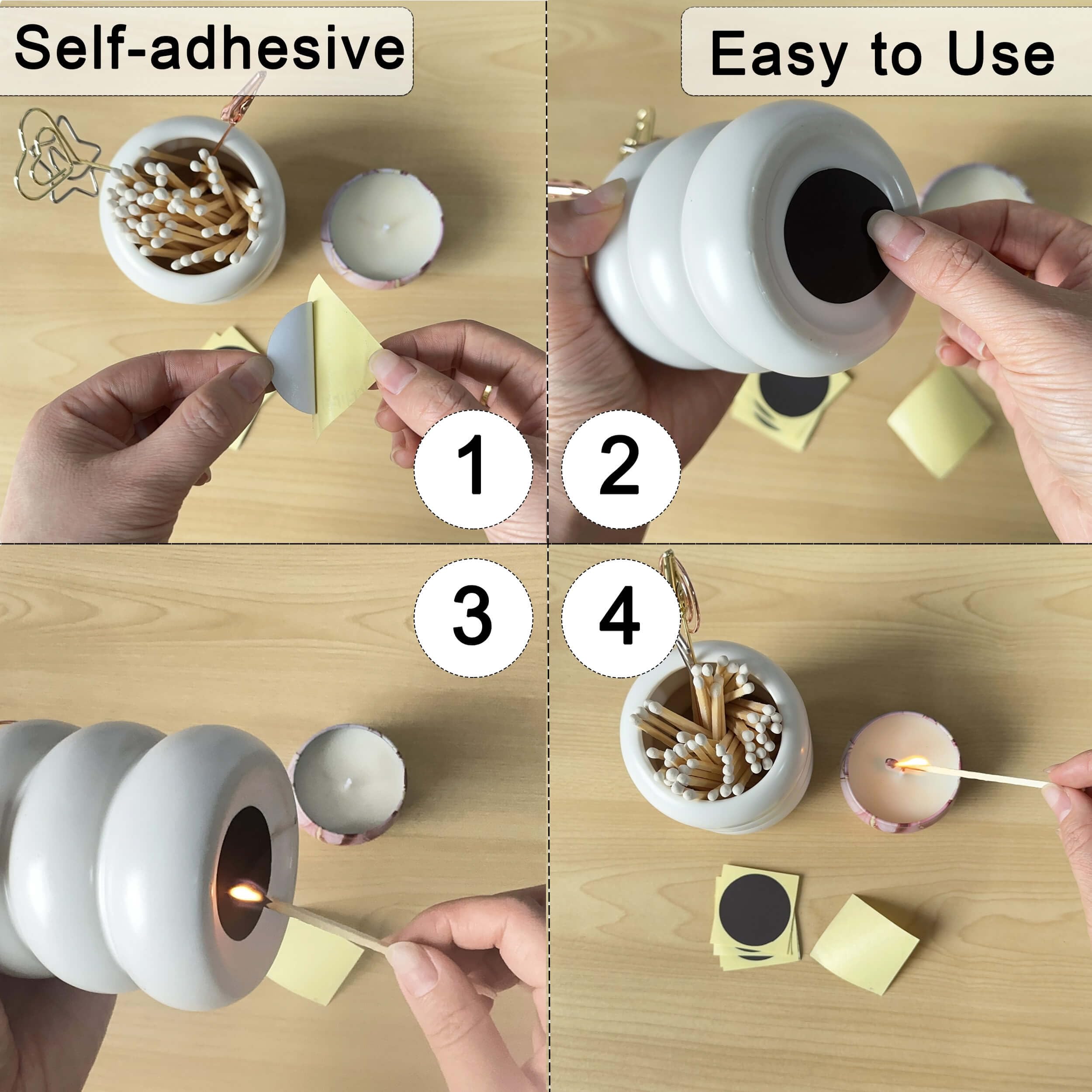 Decorative Ceramic Match Holder with Striker - Large Size for Long Matches Bulk (Sold Without Matches) - Perfect for Fireplaces, Candles & Outdoor Camping