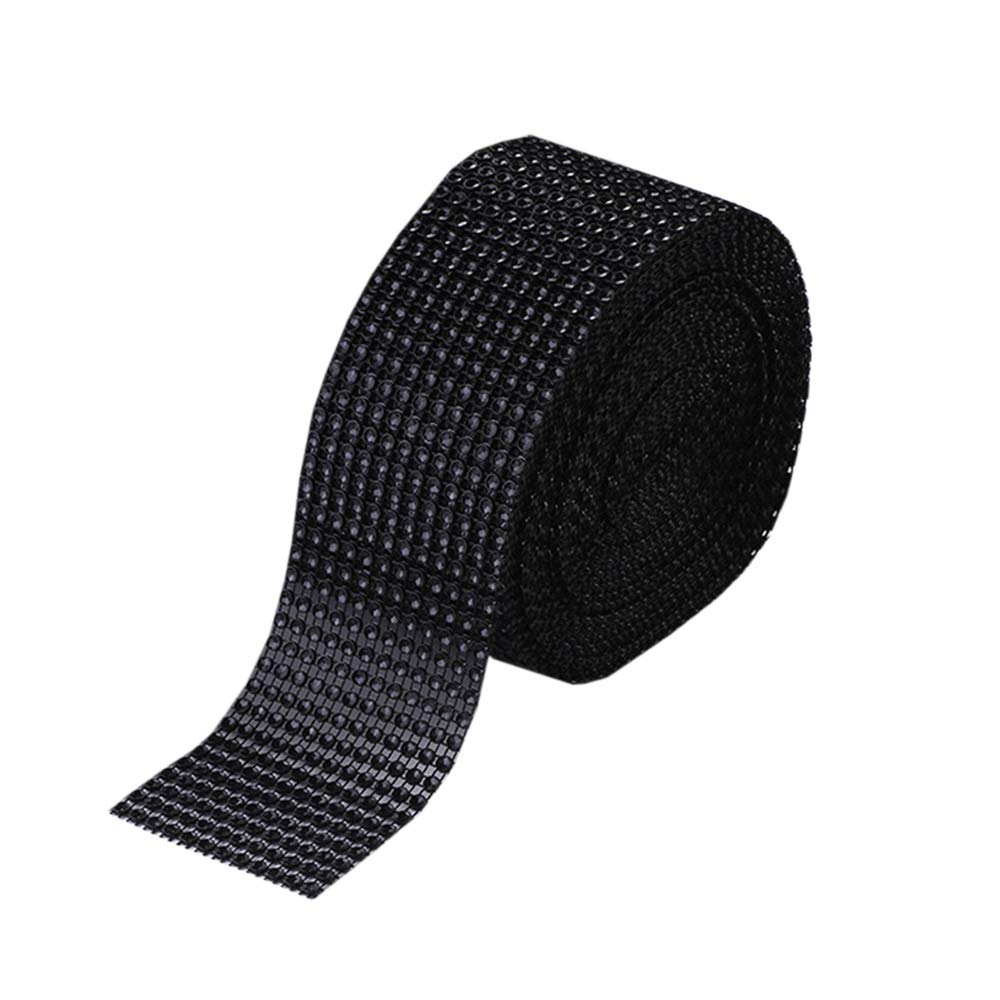 Sparkling Rhinestone Mesh Ribbon - 3/4/6/8/10/12 Rows Glitter Diamond Webbing for DIY Crafts, Wedding Bouquets, Cake Decor, Party Supplies (Black, 12 Rows - 6cm/2.36