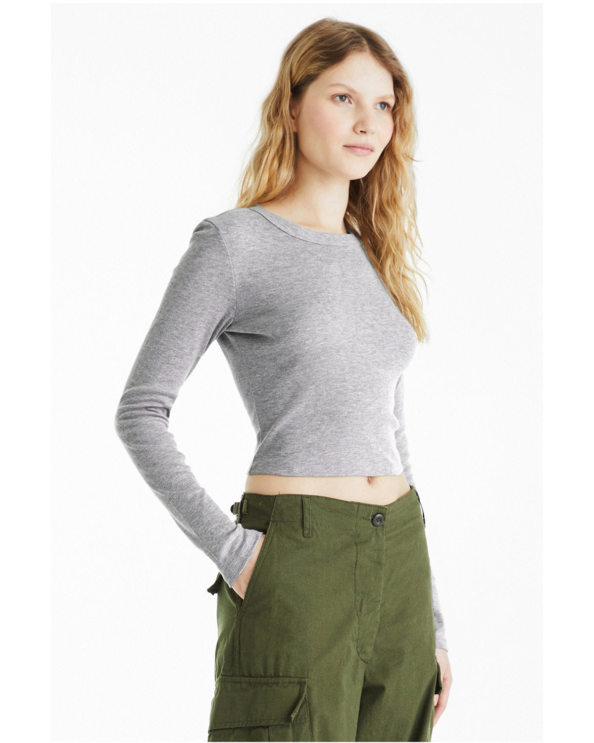 Bella + Canvas 1501BE Women's Micro Ribbed Long Sleeve Baby Tee Shirt - Soft Cotton Stretch Fit for Casual Wear, Layering & Everyday Comfort