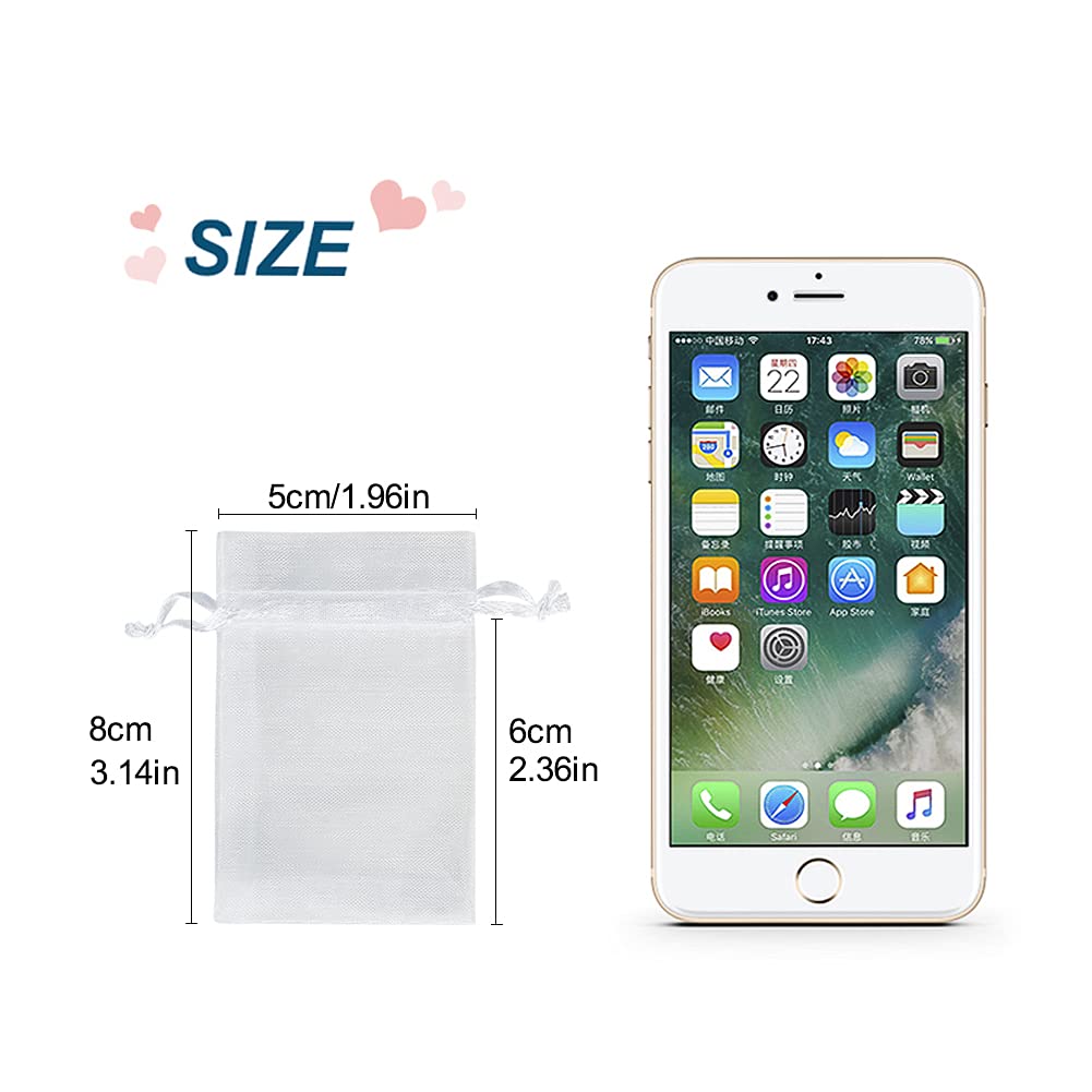 Mini Organza Bags 100PCS 2x3 Inch White Jewelry Pouches for Wedding Gifts & Party Favors