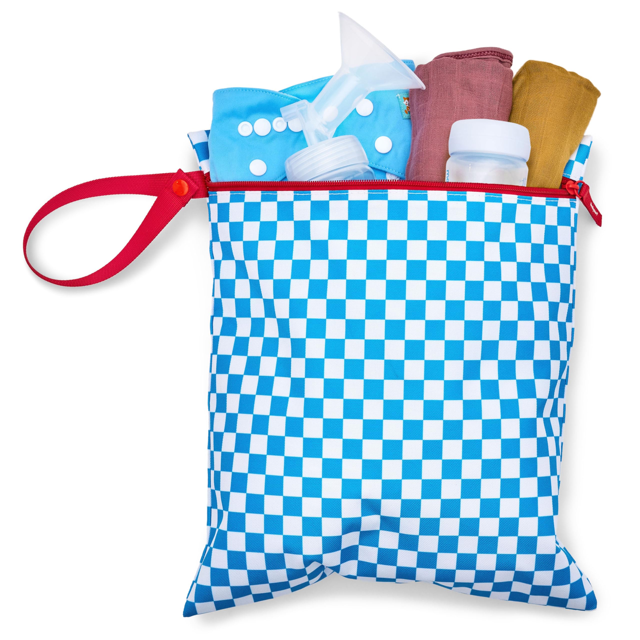 Waterproof Wet Bag for Swimsuits, Travel & Baby Essentials - Reusable Compact Organizer for Dirty Laundry, Cloth Diapers, Gym & Beach - Lightweight Storage Pouch (Electric Blue Checkered) - Perfect for Pool, Yoga & On-the-Go Parents