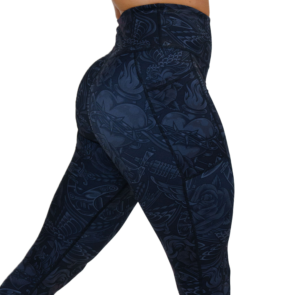 Vintage Tattoo Print Leggings for Women - High Waisted Stretchy Yoga Pants - Perfect for Gym, Yoga, Workout & Casual Wear