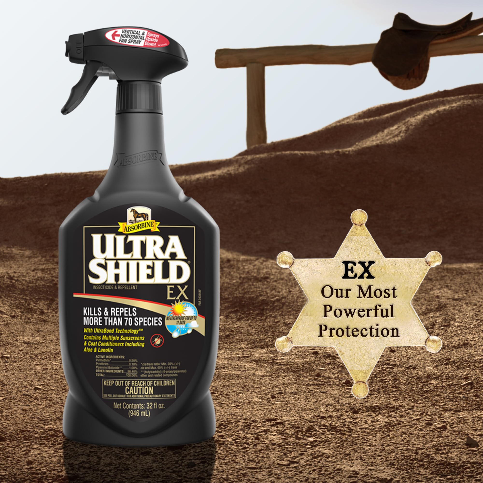 Absorbine UltraShield EX Combo 32oz Sprayer + 128oz Refill - Powerful Insecticide for Horses & Dogs | Kills & Repels Flies, Mosquitoes, Ticks, Fleas, Lice | Effective for Stables, Kennels & Outdoor Areas