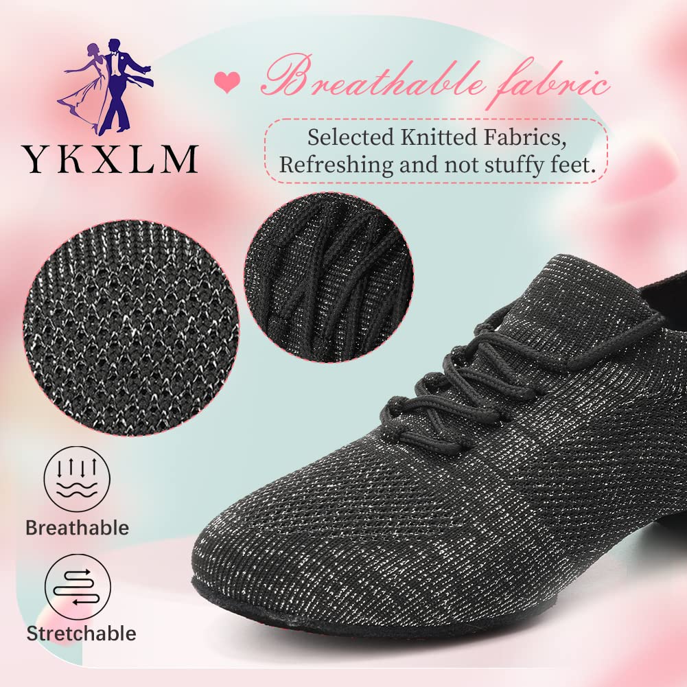 YKXLM Women's Ballroom Dance Shoes - Low Heel Standard Practice Sneakers for Social Dancing | Beginner Latin Salsa Tango Shoes | Perfect for Dance Classes, Performances & Weddings