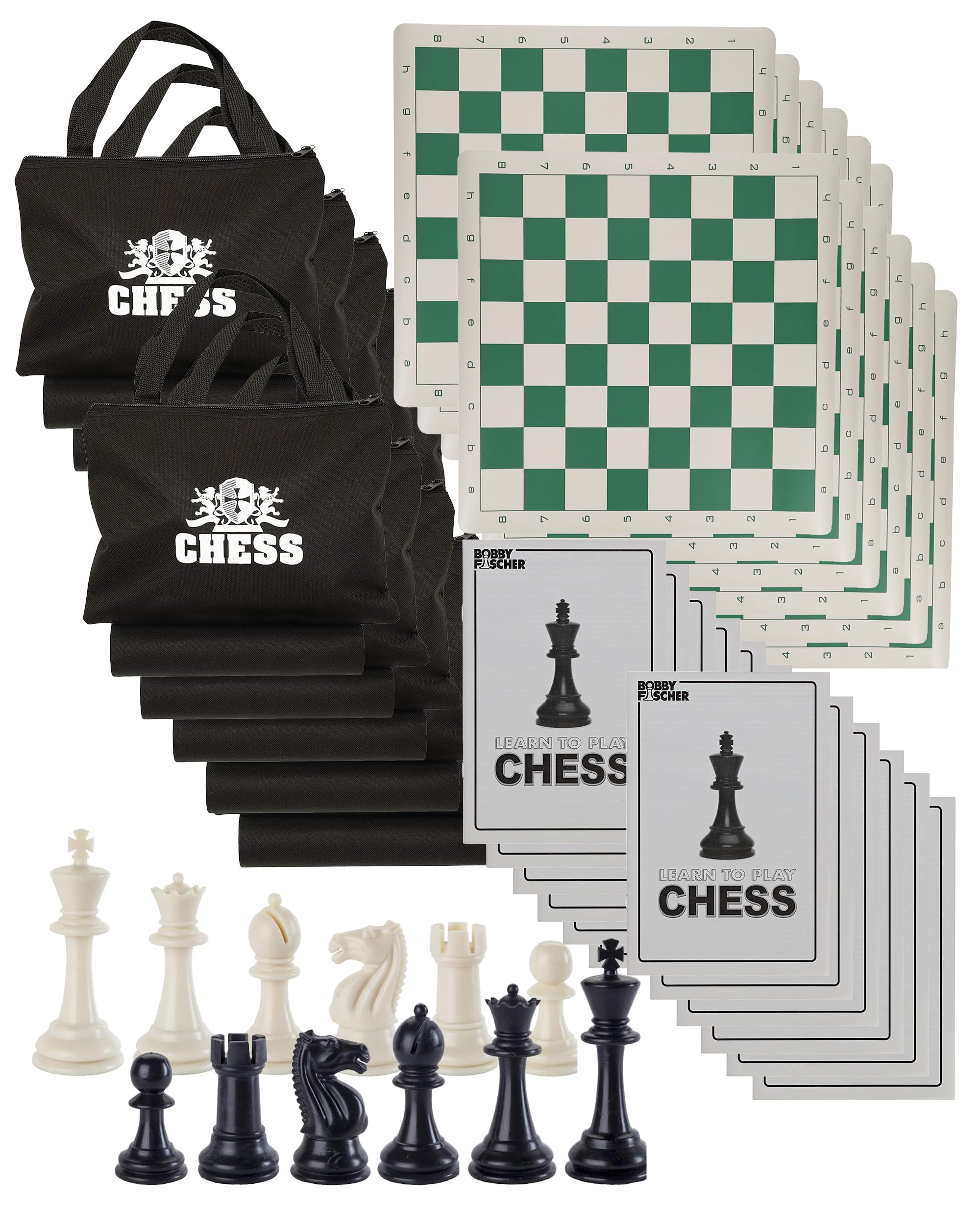 WE Games Premium Tournament Chess Set - 34 Chess Pieces, Roll-Up Vinyl Board, Storage Bag & Equalizer Dice | Professional Travel Chess Set for Adults | Perfect for Tournaments, Travel & Family Game Nights