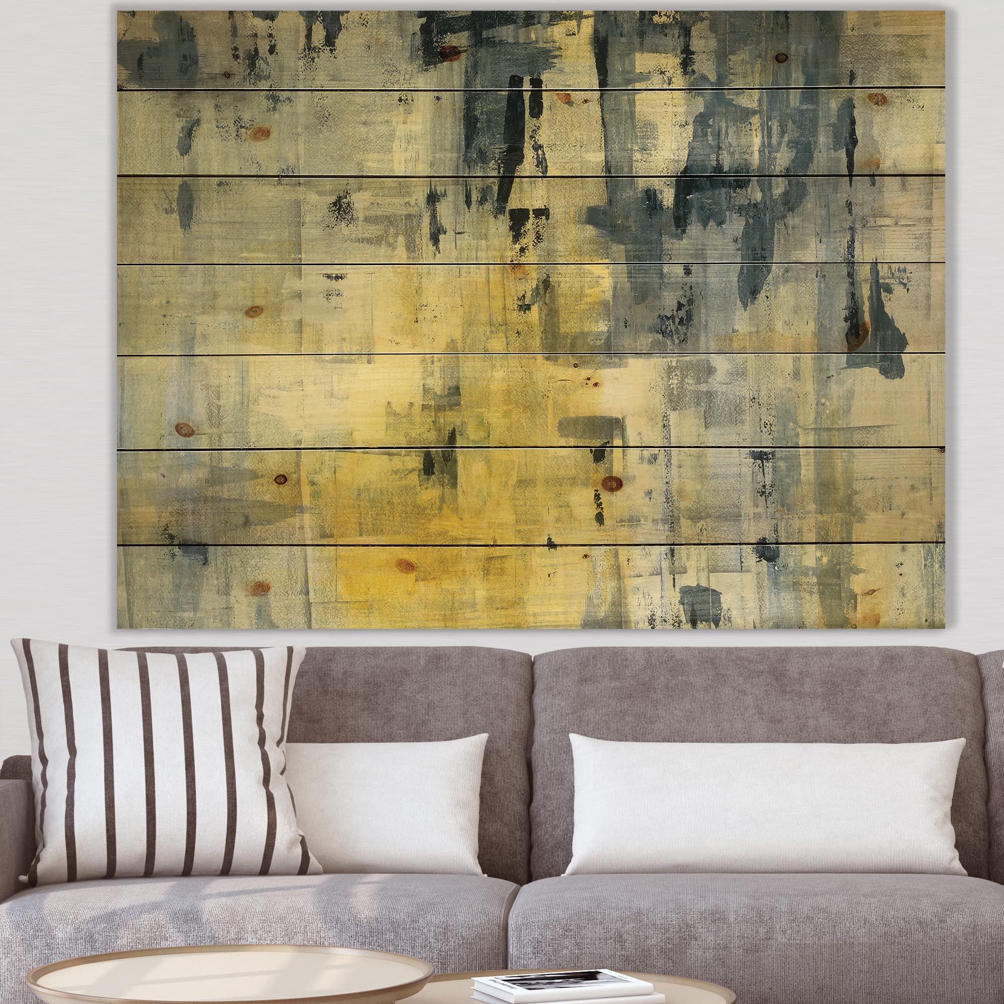 Modern Yellow & Black Abstract Wood Wall Art - Large Contemporary Wooden Wall Decor Panels Printed on Natural Pine - Perfect for Living Room, Bedroom & Office Decor