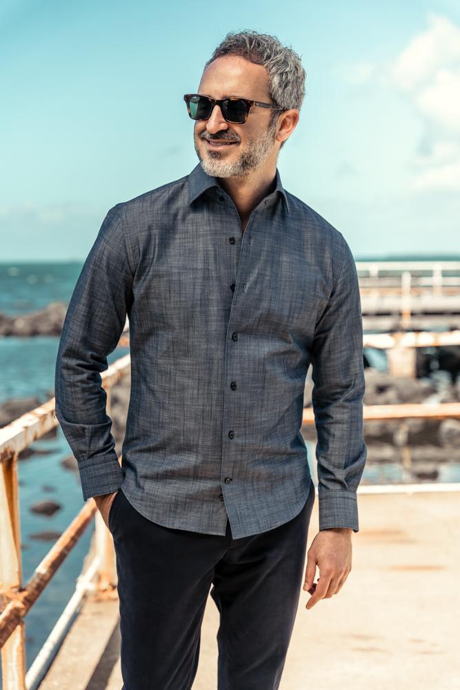 Cooper Shirt - Premium One Piece Collar Navy Denim Shirt for Men | Casual & Business Wear | Perfect for Office, Date Night & Outdoor Activities